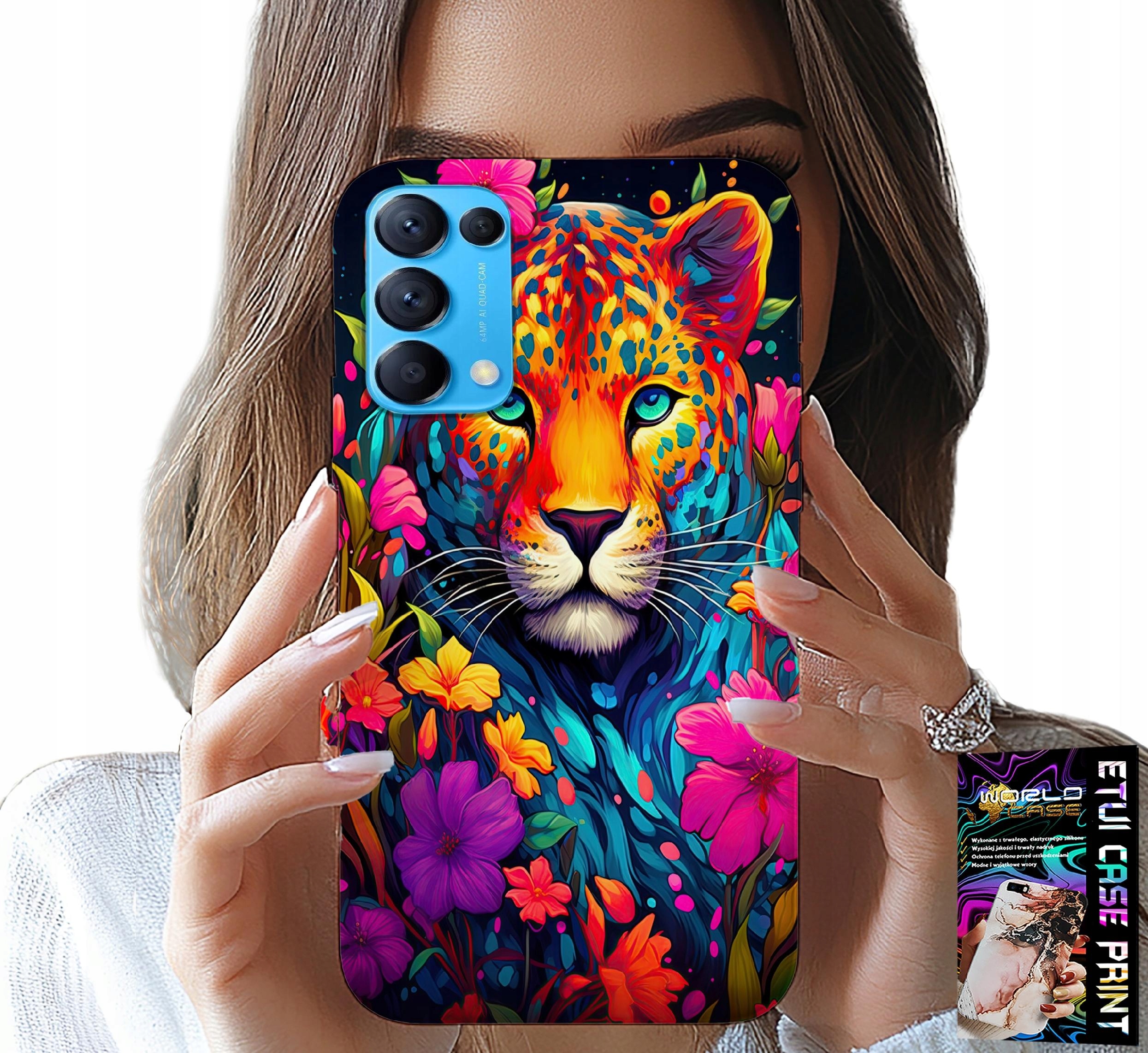 ETUI DO OPPO RENO5 4G 5G - KWIECISTE WZORY TYGRYS TYGRYSEK + FOLIA