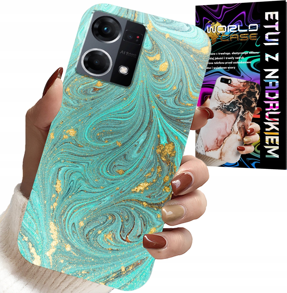 ETUI DO OPPO RENO7 4G - MARMURKOWE WZORY + SZKŁO HARTOWANE