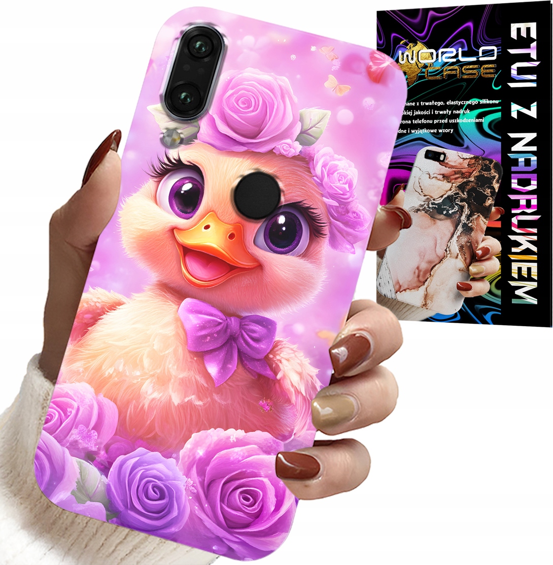 ETUI DO HUAWEI P SMART 2019 - SŁODKA KACZUCHA, KACZKA NA RÓŻOWYM TLE