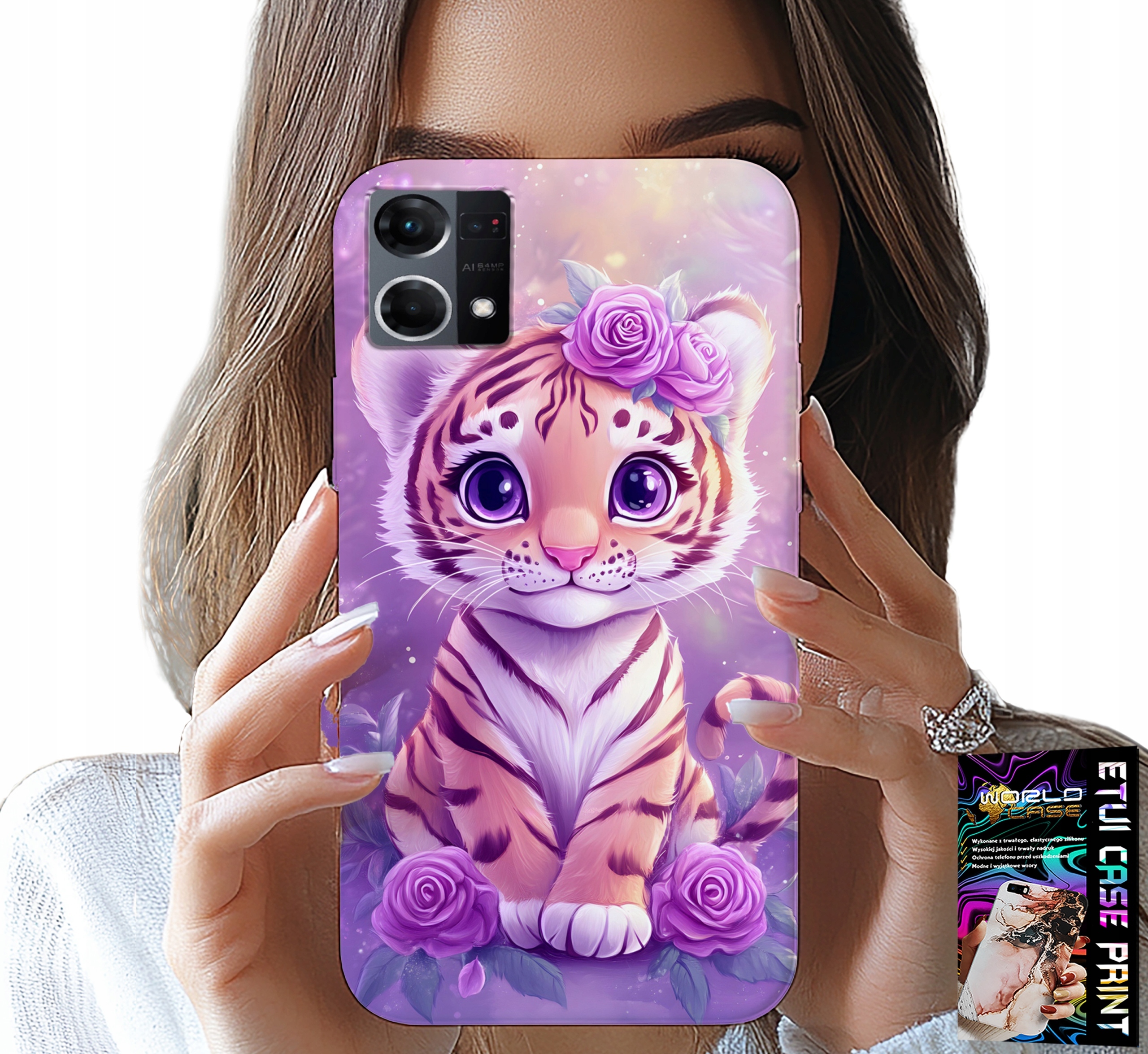 ETUI DO OPPO RENO7 4G - SŁODKI TYGRYSEK NA RÓŻOWYM TLE + SZKŁO