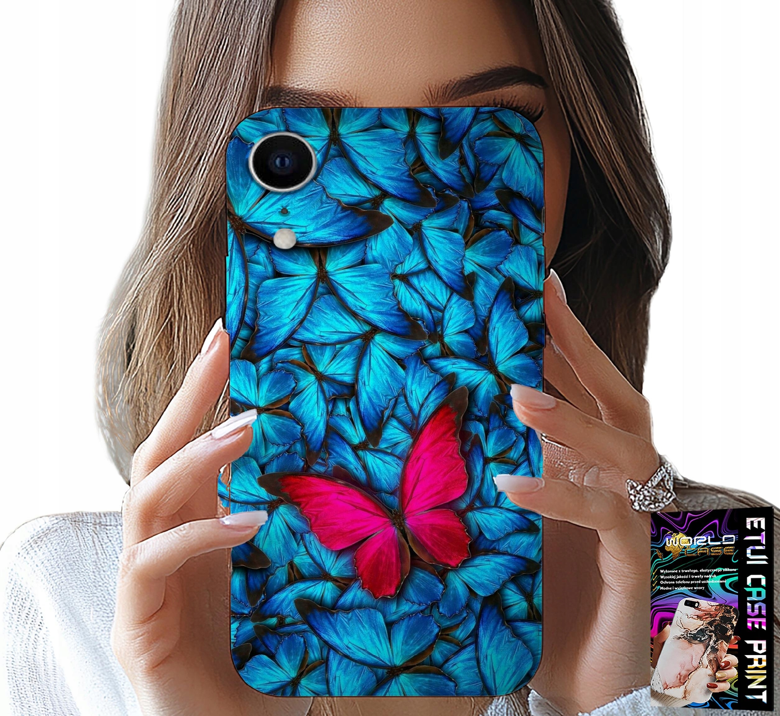 ETUI DO IPHONE XR - NIEBIESKIE MOTYLKI, MOTYL, KOBIECE WZORY