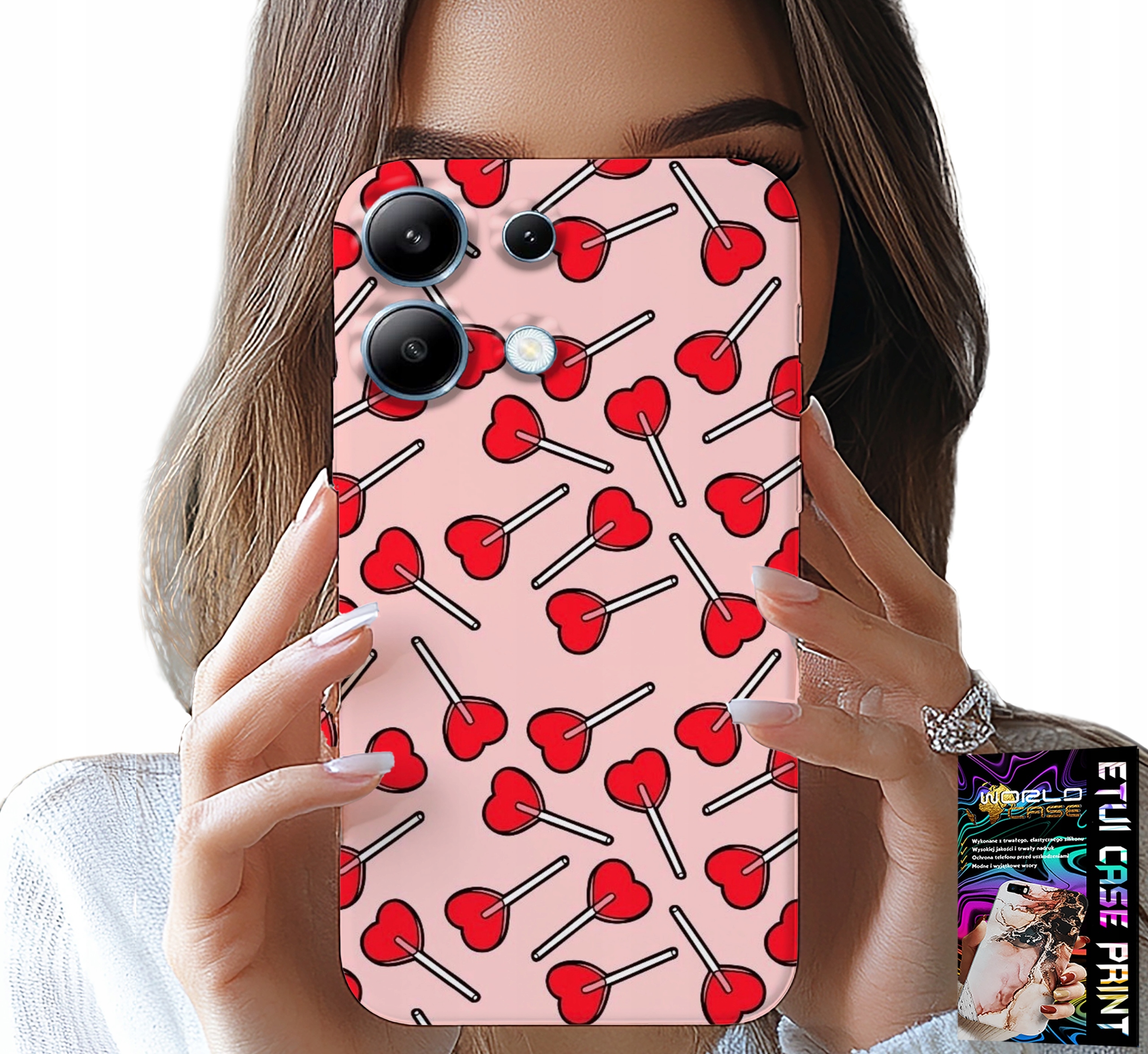 ETUI DO XIAOMI NOTE 14S - KOBIECE, MODNE WZORY LIZAKI W SERCA CASE