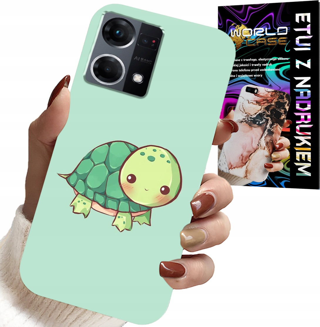 ETUI DO OPPO RENO7 4G - SŁODKIE ŻÓŁWKI WZORY DLA DZIECI + SZKŁO