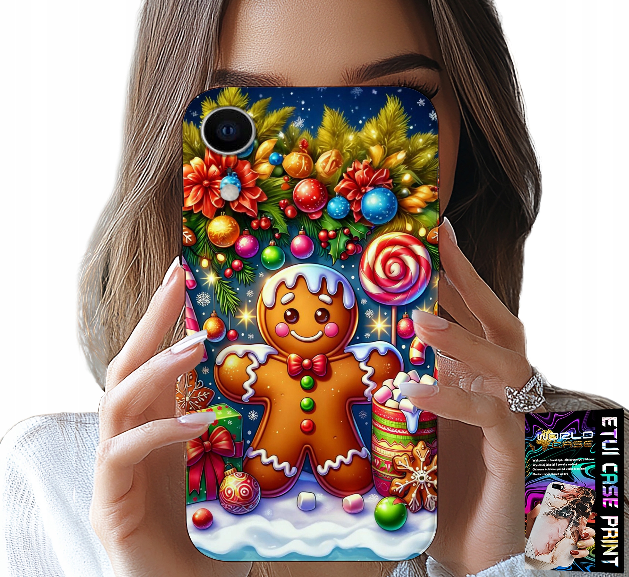 ETUI DO IPHONE XR - PIERNIK, CUKIERKOWE WZORY ŚWIĘTA + SZKŁO