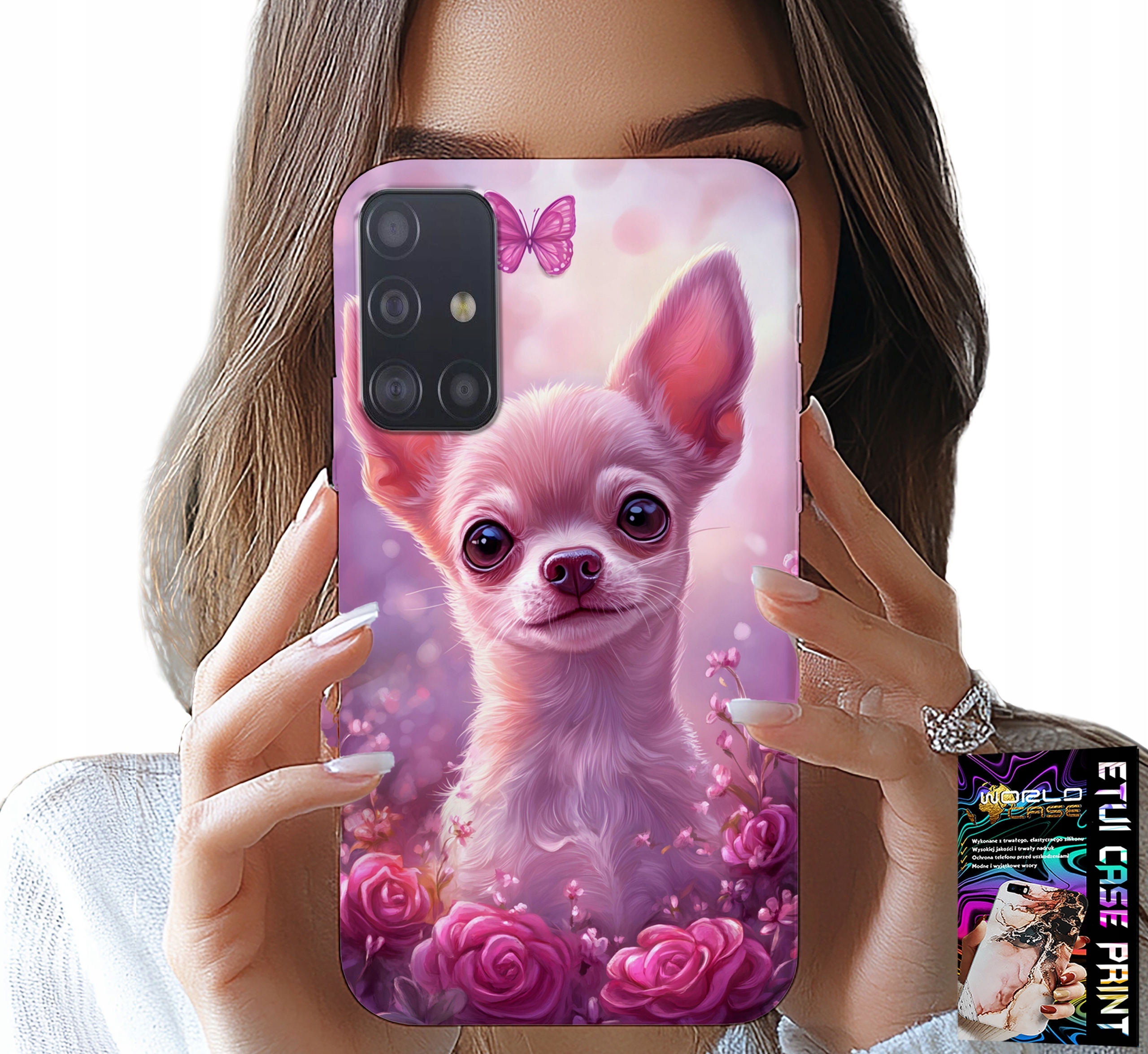 ETUI DO SAMSUNG GALAXY M31S - SŁODKA CHIHUAHUA NA RÓŻOWYM TLE KWIATAMI