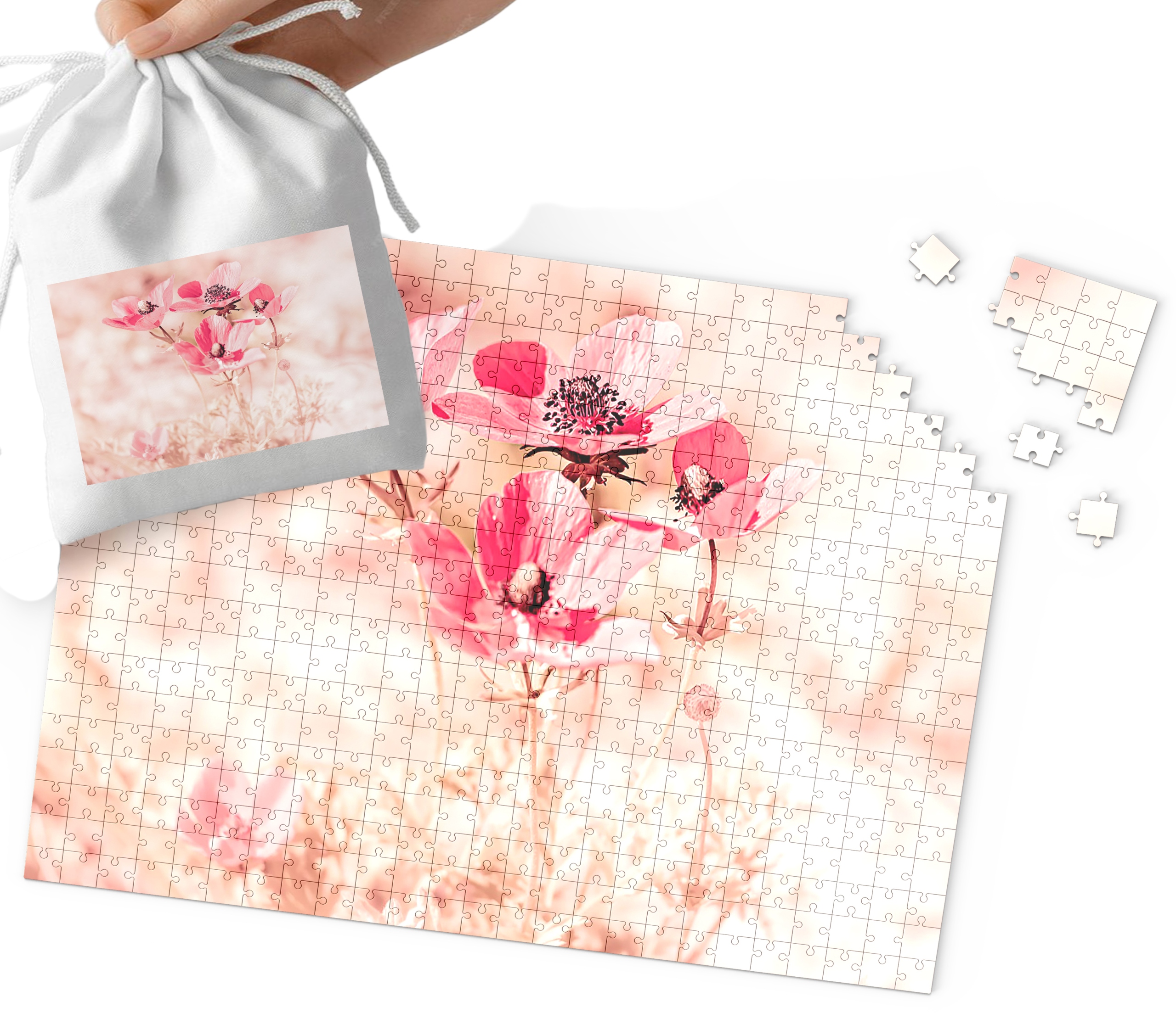 PUZZLE TRADYCYJNE - PIĘKNE WIDOKI KWIATY WZORY PREZENT 70el + WORECZEK