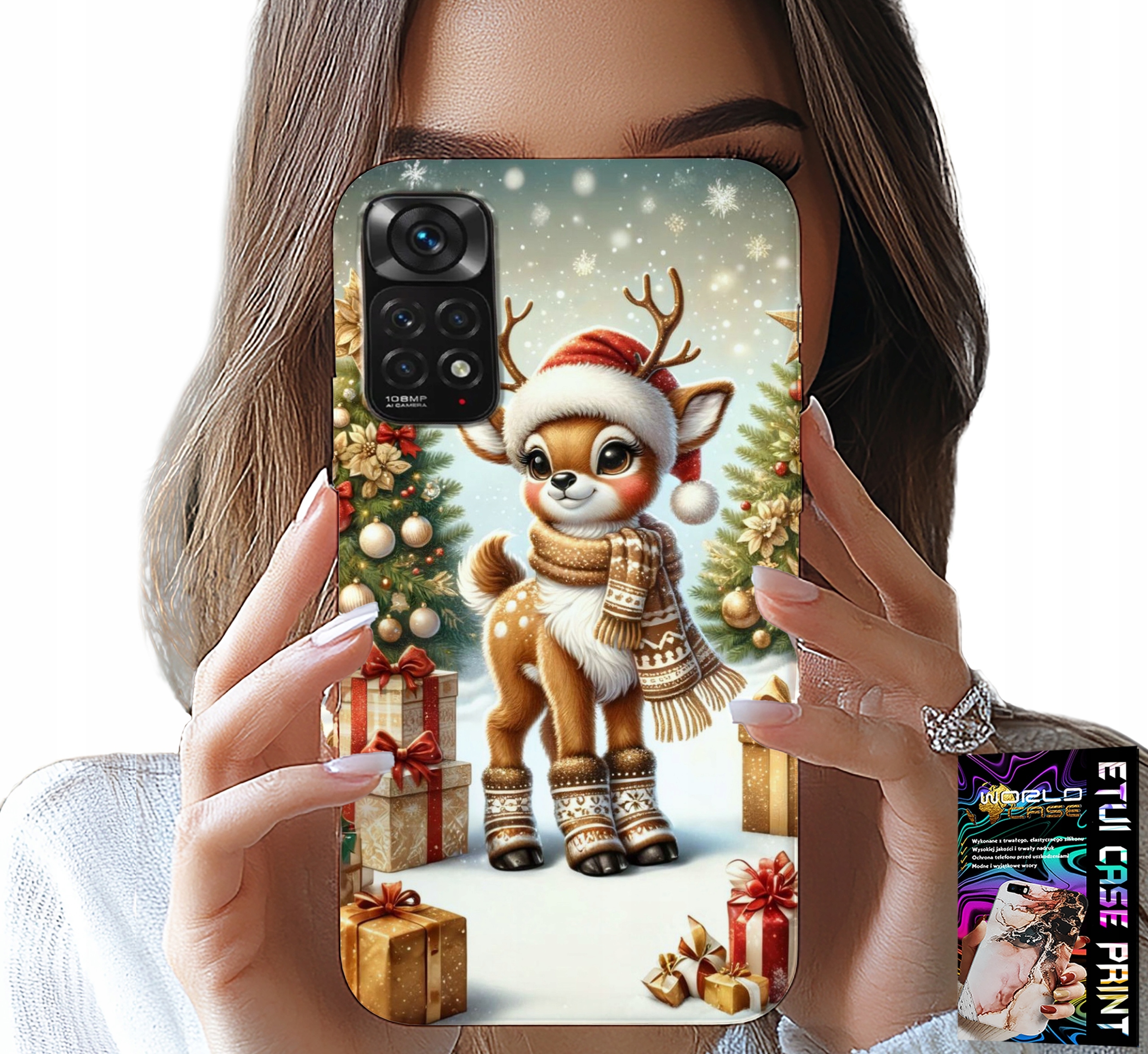 ETUI DO XIAOMI NOTE 11 / 11S - RENIFER, WZORY BOŻONARODZENIOWE + SZKŁO