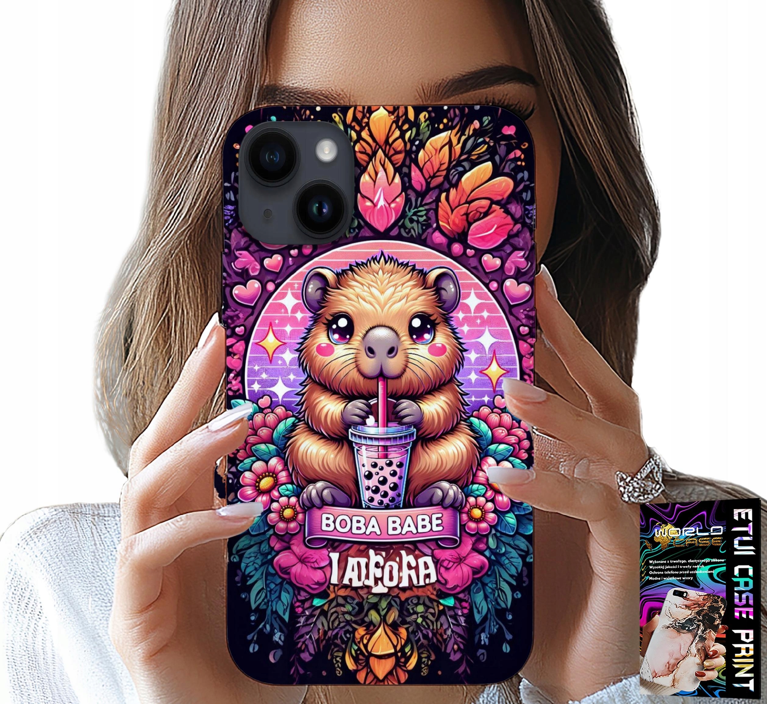 ETUI DO IPHONE 15 PLUS - SŁODKA KAPIBARA Z SZEJKIEM, SUPER WZORY