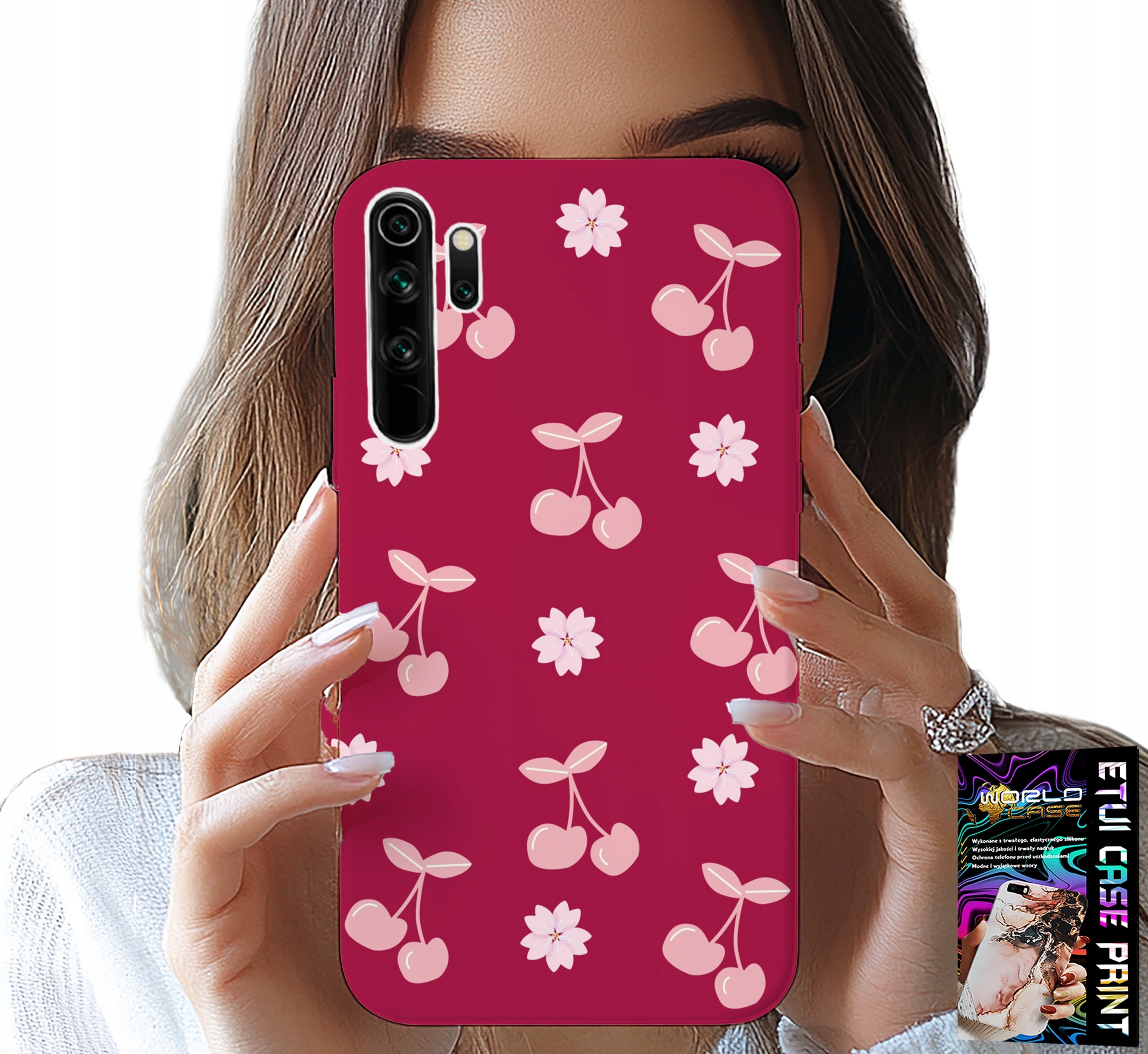 ETUI DO XIAOMI NOTE 8 - WISIENKI, WIŚNIE NA BORDOWYM TLE + FOLIA