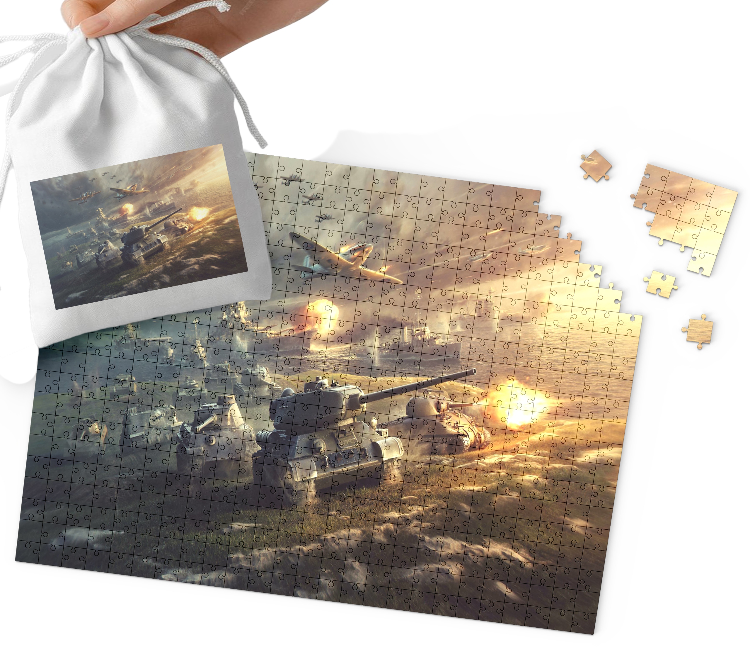 PUZZLE - WOJSKO CZOŁGI MILITARIA WZORY DLA CHŁOPCA 120el + WORECZEK
