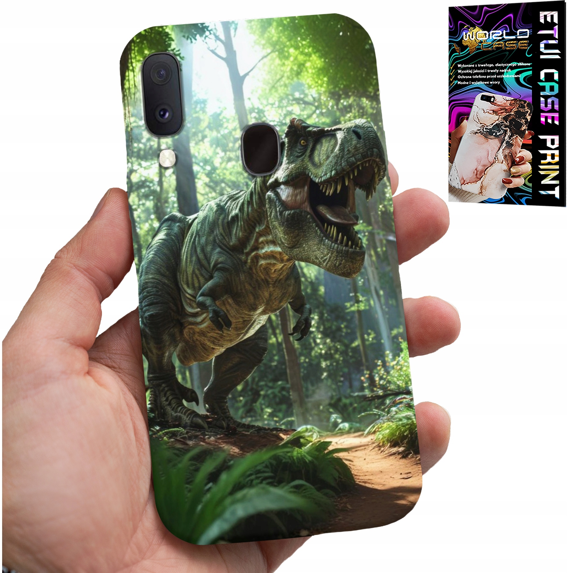 ETUI DO SAMSUNG GALAXY A40 - DINO DINOZAUR TYRANOZAUR CASE + SZKŁO