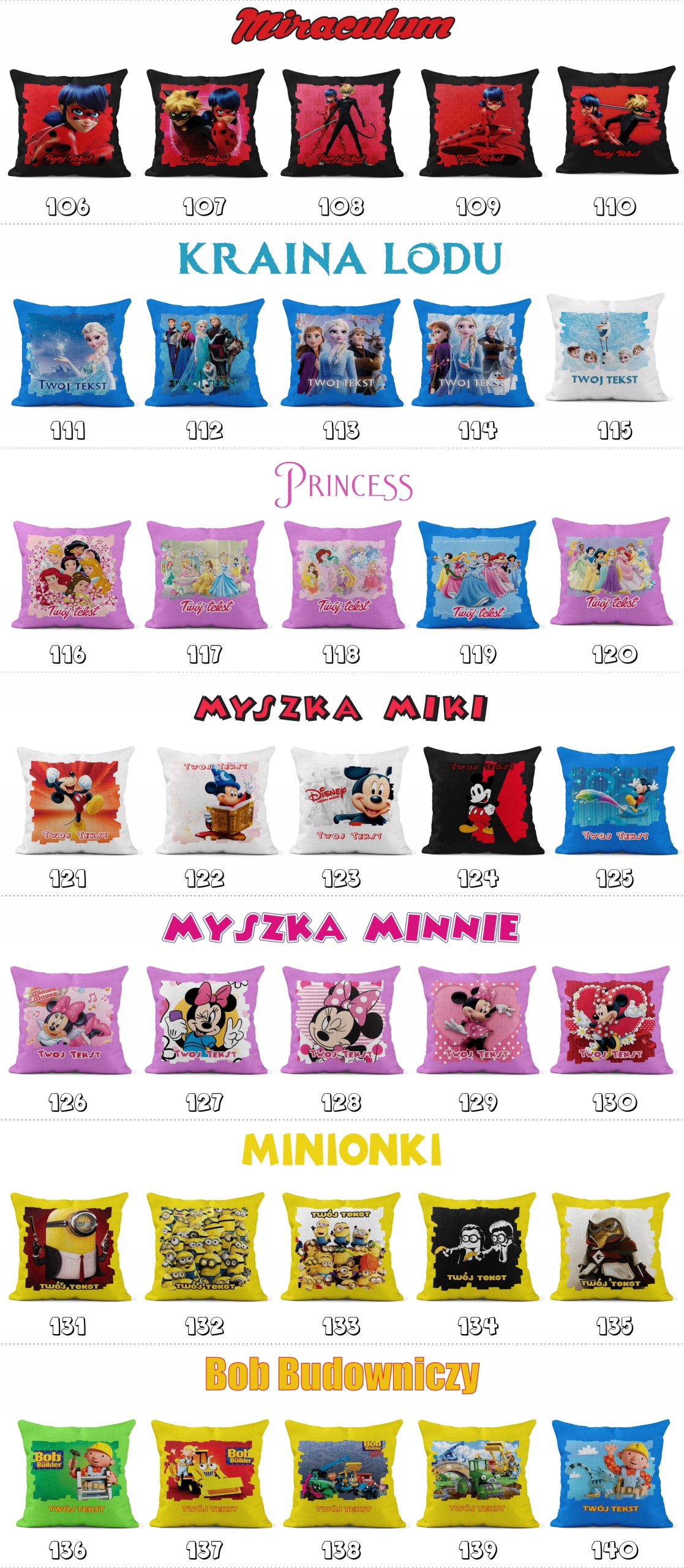 POSZEWKA Z NADRUKIEM BAWEŁNIANA 40x40CM - KSIĘŻNICZKI PRINCESS BAJKA