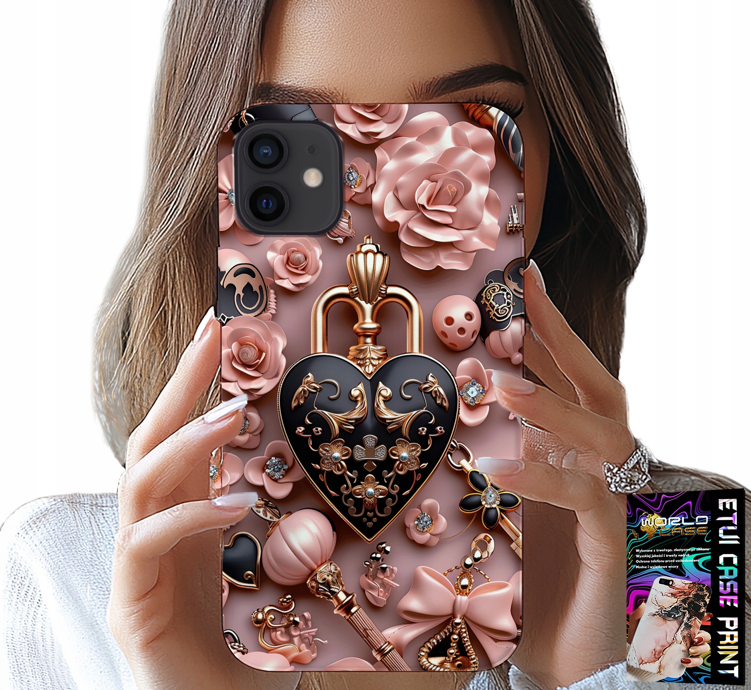 ETUI DO IPHONE 12 MINI - KOBIECE WZORY KŁÓDKA SERCE CASE + SZKŁO