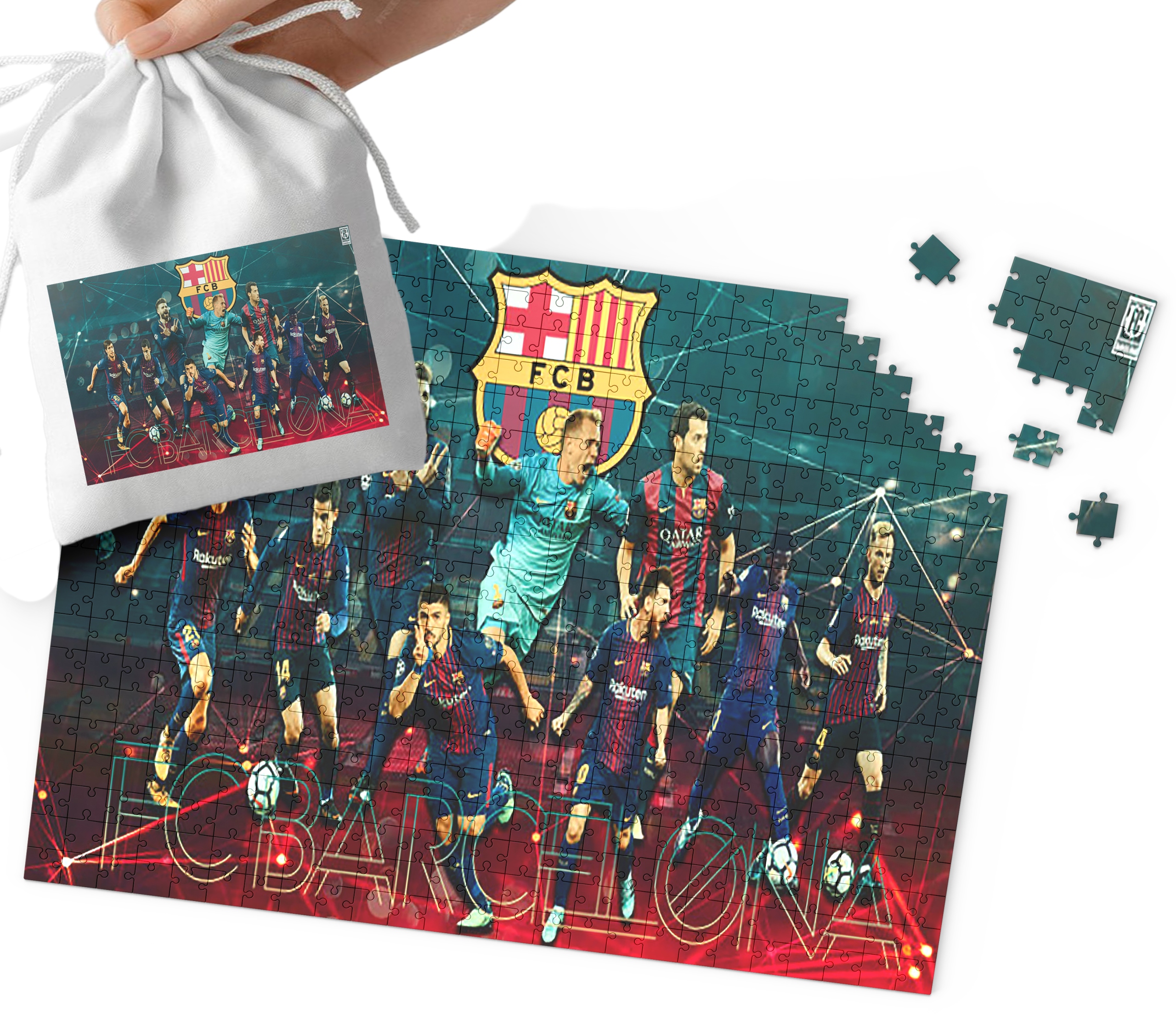 PUZZLE - FC BARCELONA WZORY DLA MAŁEGO PIŁKARZA 96EL + WORECZEK