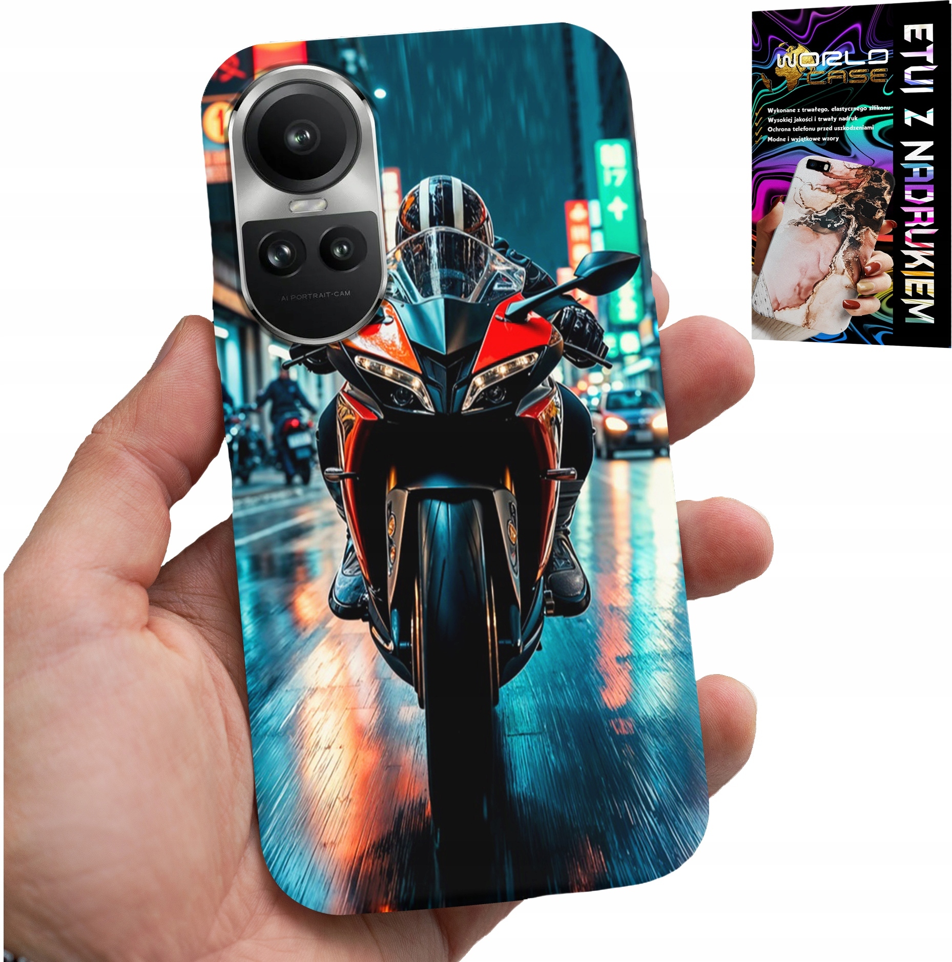 ETUI DO OPPO RENO10 PRO 5G - MOTOR, MOTOCYKLE JEDNOŚLAD WZORY + FOLIA
