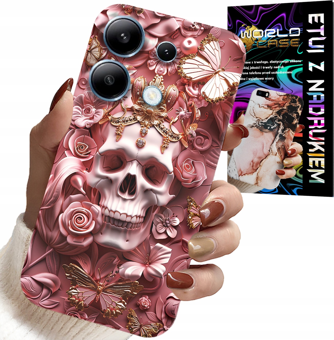 ETUI DO XIAOMI NOTE 13 4G - KOBIECE, MODNE WZORY, CZASZKA W RÓŻE