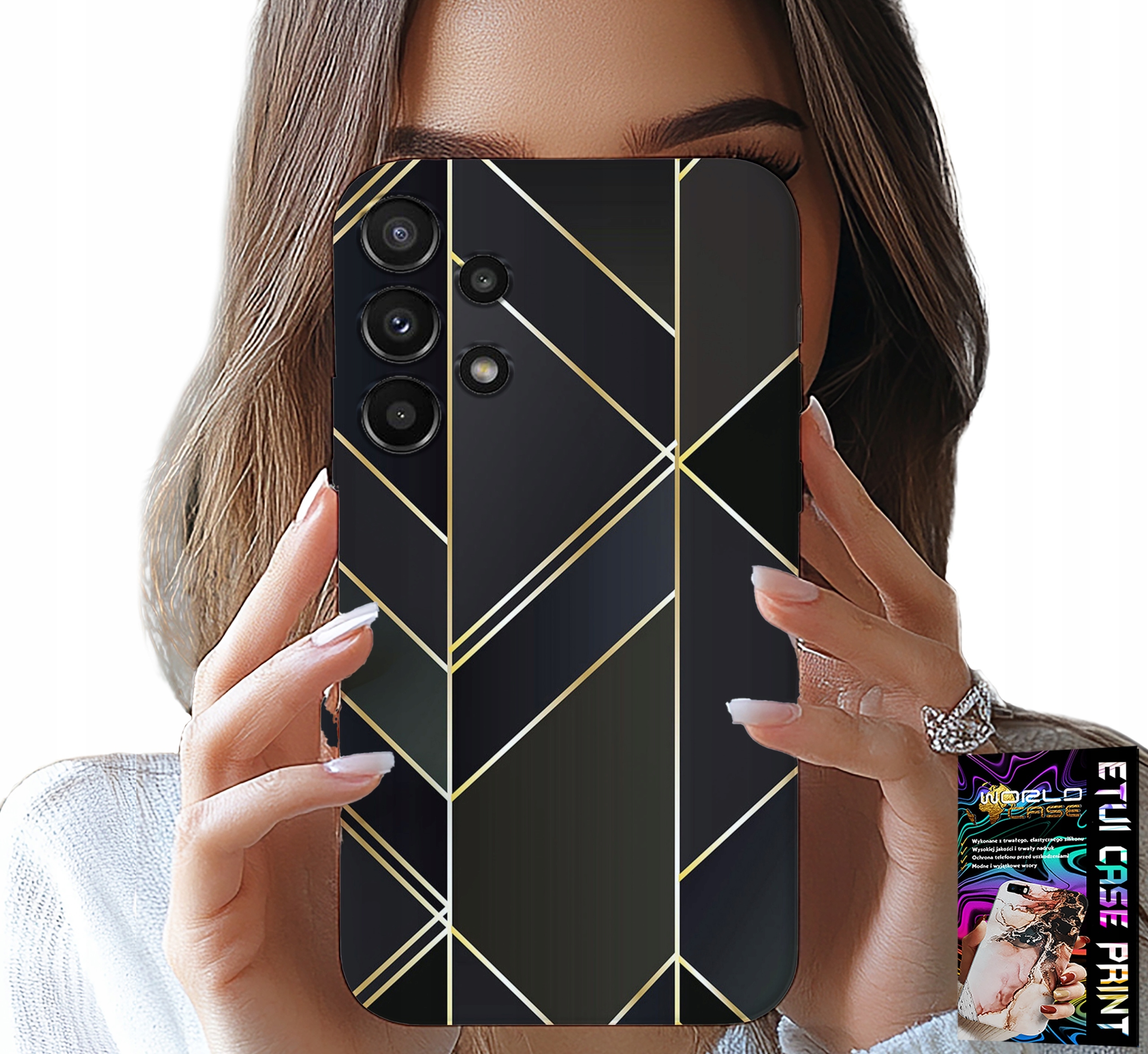 ETUI DO SAMSUNG GALAXY A32 5G - ZŁOTE RAMKI, ELEGANCKIE WZORY + SZKŁO
