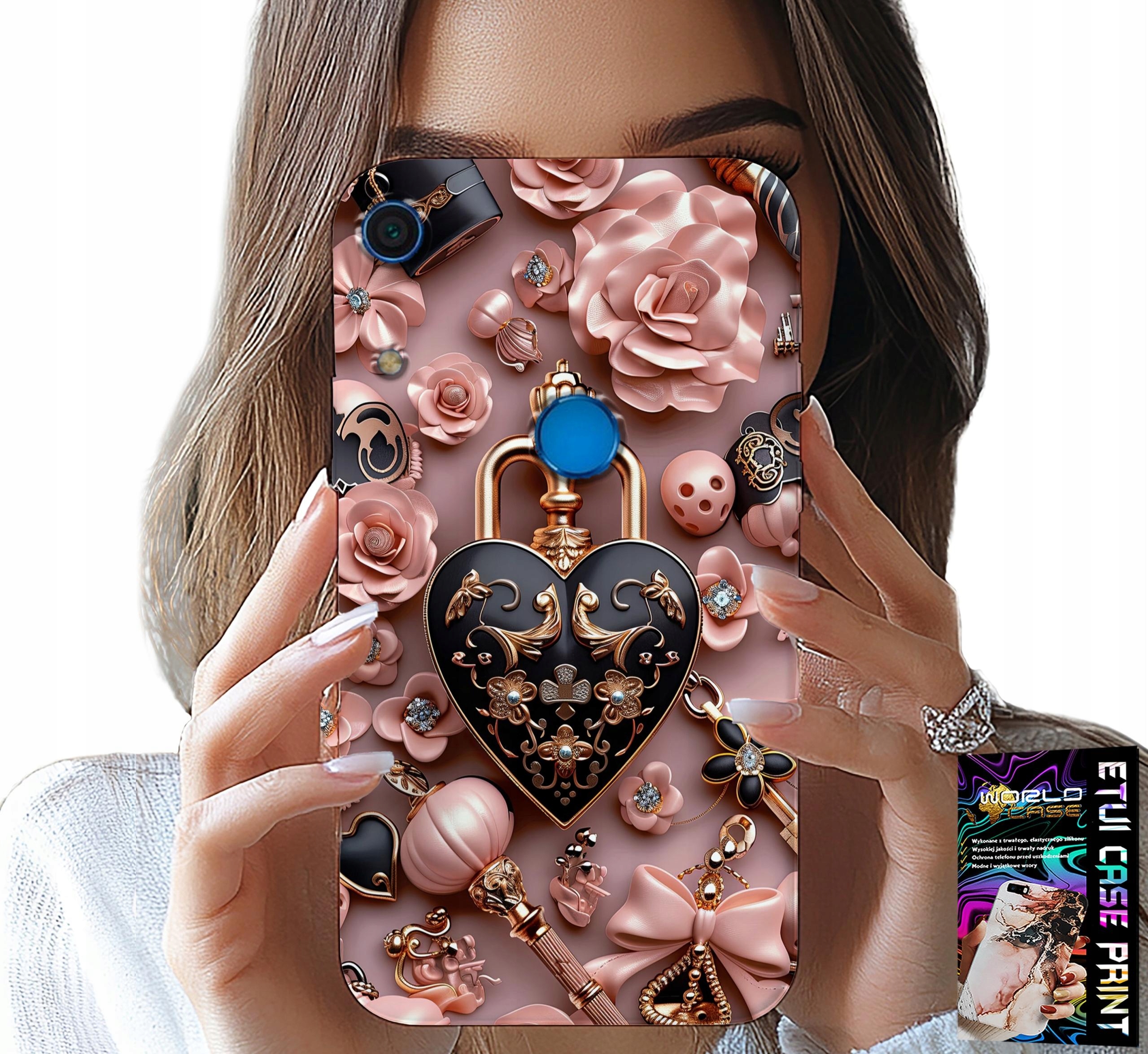 ETUI DO HUAWEI Y6S - KOBIECE WZORY KŁÓDKA SERCE CASE + SZKŁO