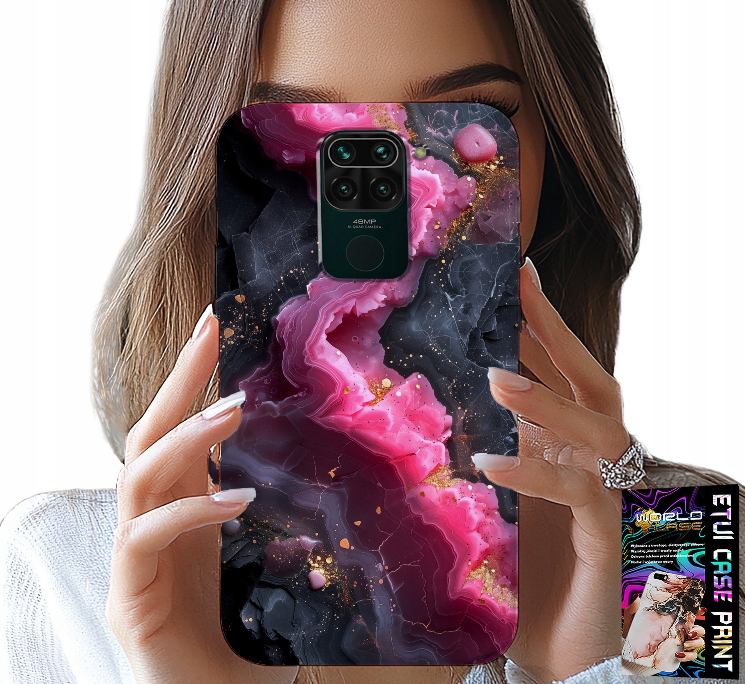 ETUI DO XIAOMI NOTE 9 - RÓŻOWY MARMUREK PLECKI, MODNE WZORY