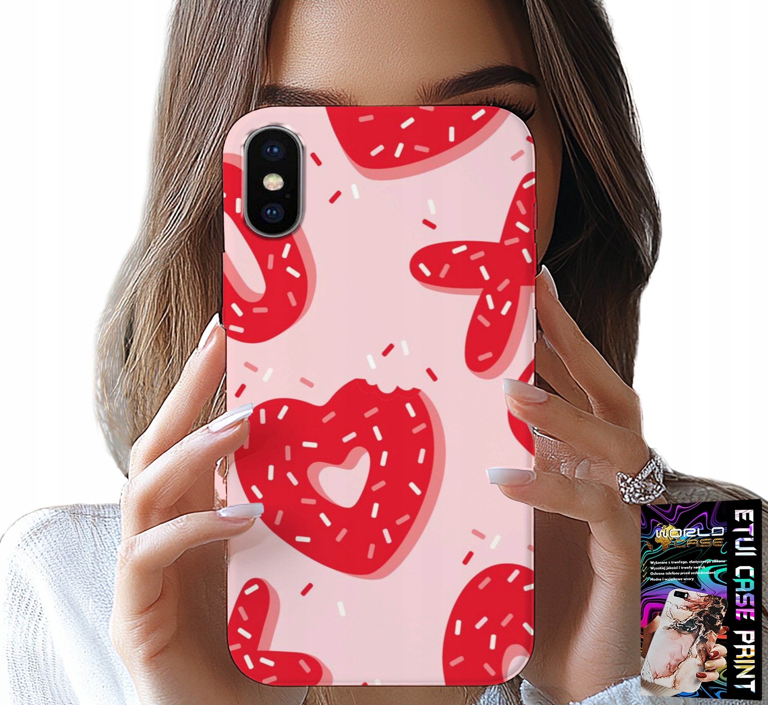ETUI DO IPHONE X / XS - KOBIECE, MODNE WZORY XOXO SERCE + SZKŁO