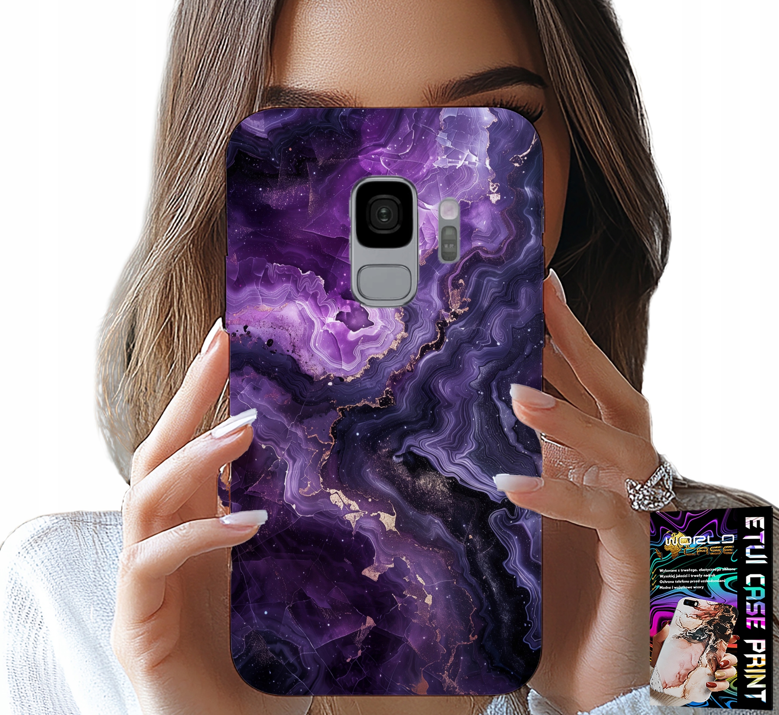 ETUI DO SAMSUNG GALAXY S9 - FIOLETOWY MARMUREK MODNE KOBIECE + FOLIA