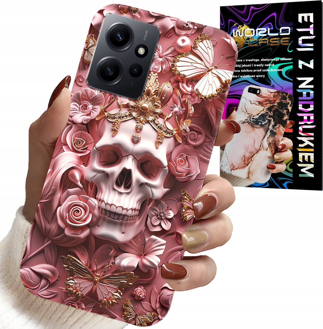 ETUI DO XIAOMI NOTE 12 4G - KOBIECE, MODNE WZORY, CZASZKA W RÓŻE