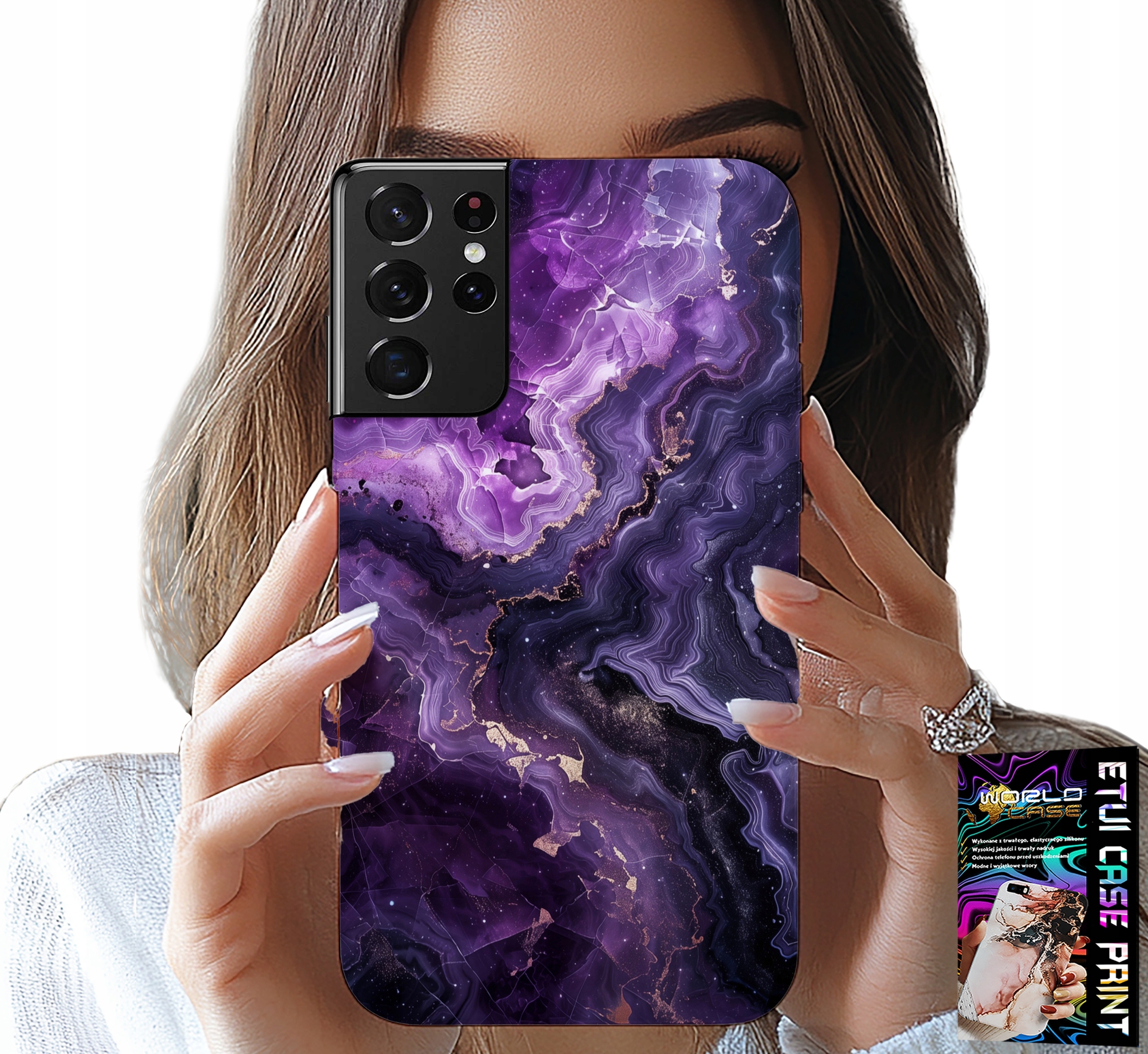 ETUI DO SAMSUNG GALAXY S21 Ultra - FIOLETOWY MARMUREK MODNE KOBIECE + FOLIA