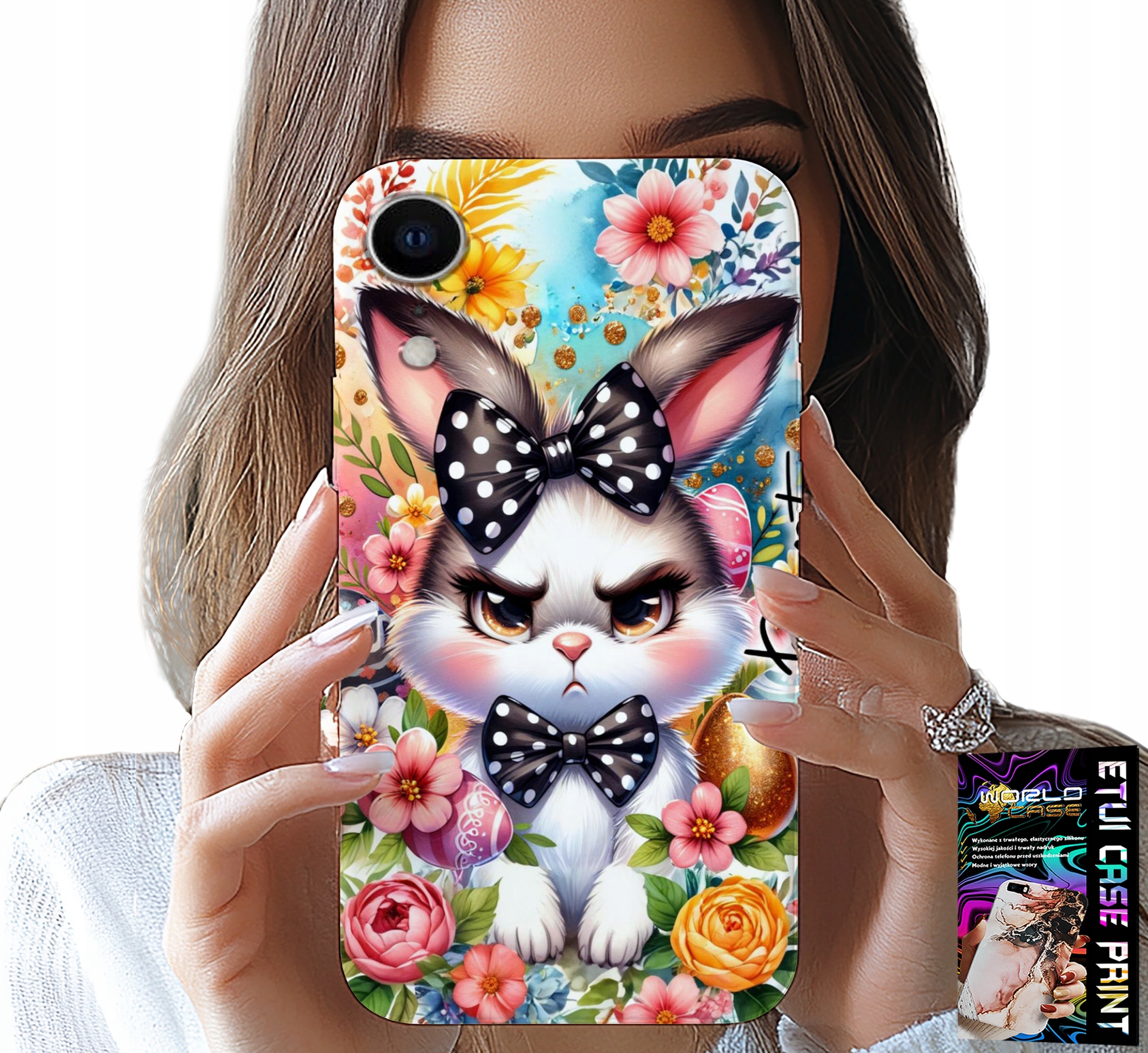 ETUI DO IPHONE XR - KRÓLIK WIELKANOCNY, ZAJĄC, JAJKA + SZKŁO