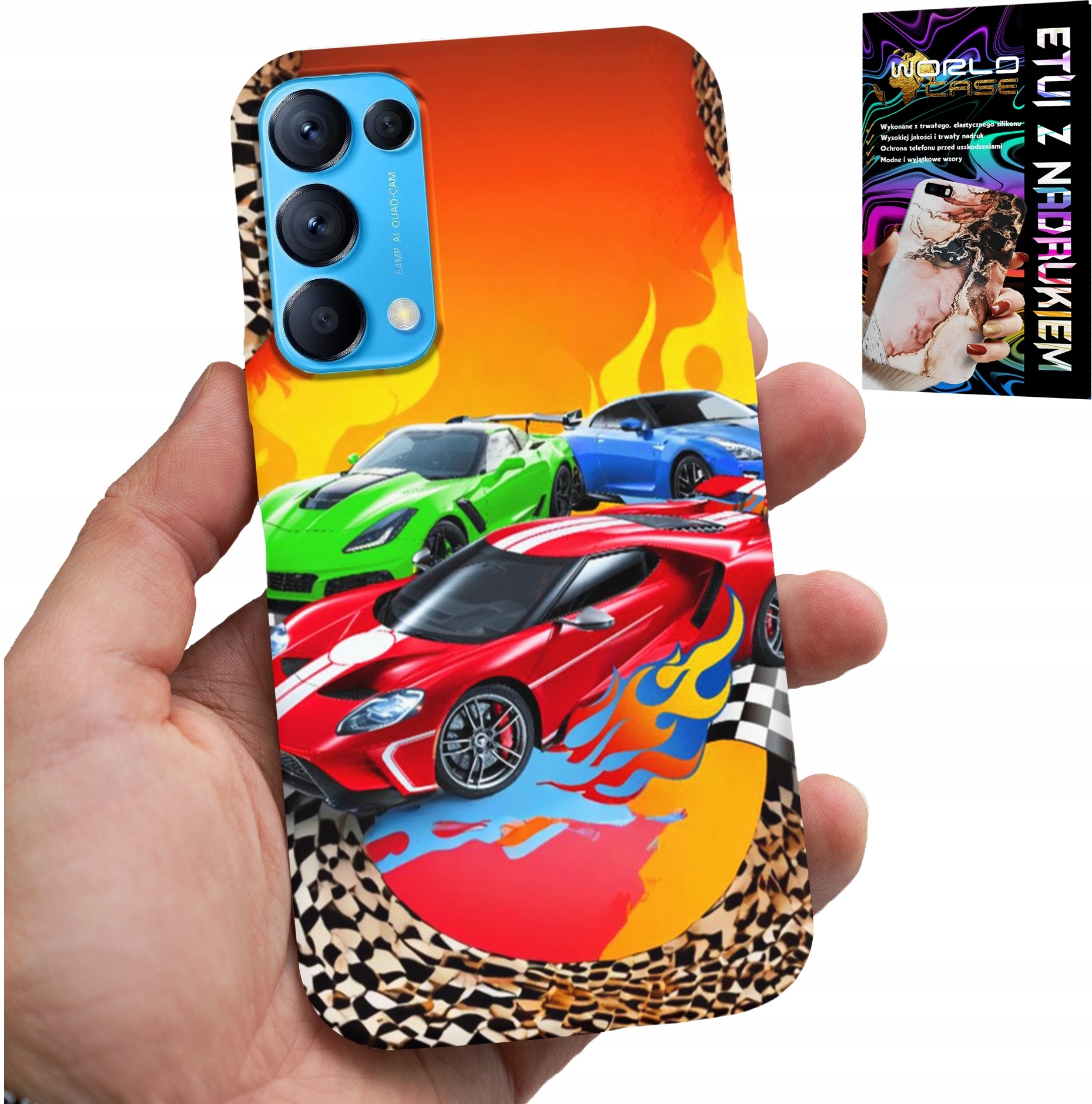 ETUI DO OPPO FIND X3 LITE - DLA DZIECI, SAMOCHODY WYŚCIGOWE + SZKŁO