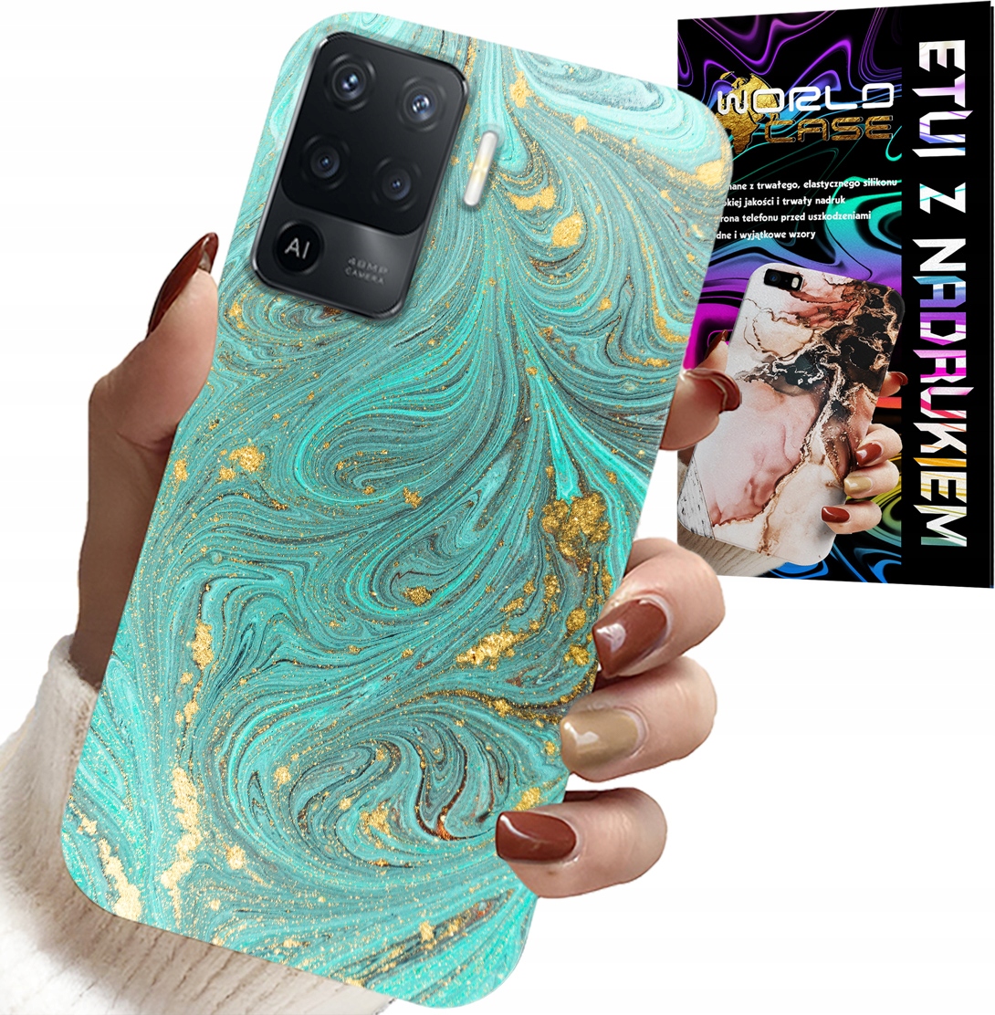 ETUI DO RENO 5 LITE / A94 4G - MARMURKOWE WZORY + SZKŁO HARTOWANE