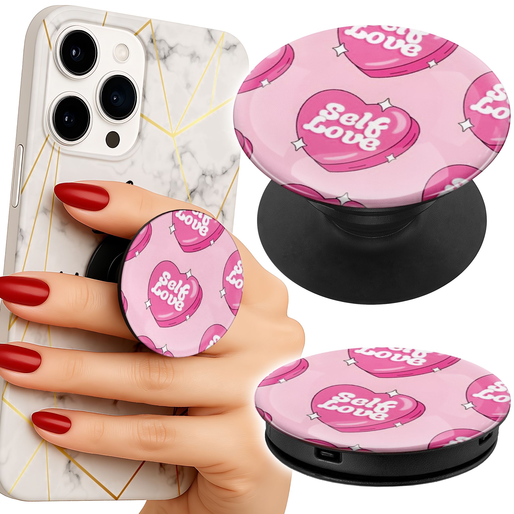 Uchwyt do telefonu Popsocket na palce/stojak KOBIECE WZORY SERCE SELF LOVE