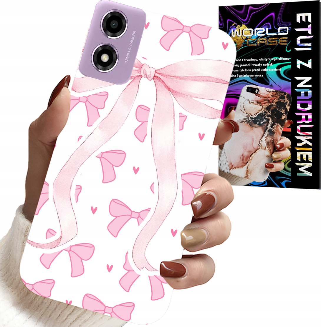 ETUI DO MOTOROLA MOTO E14 - RÓŻOWE WSTAZKI WSTĄZKA MODNE WZORY CASE