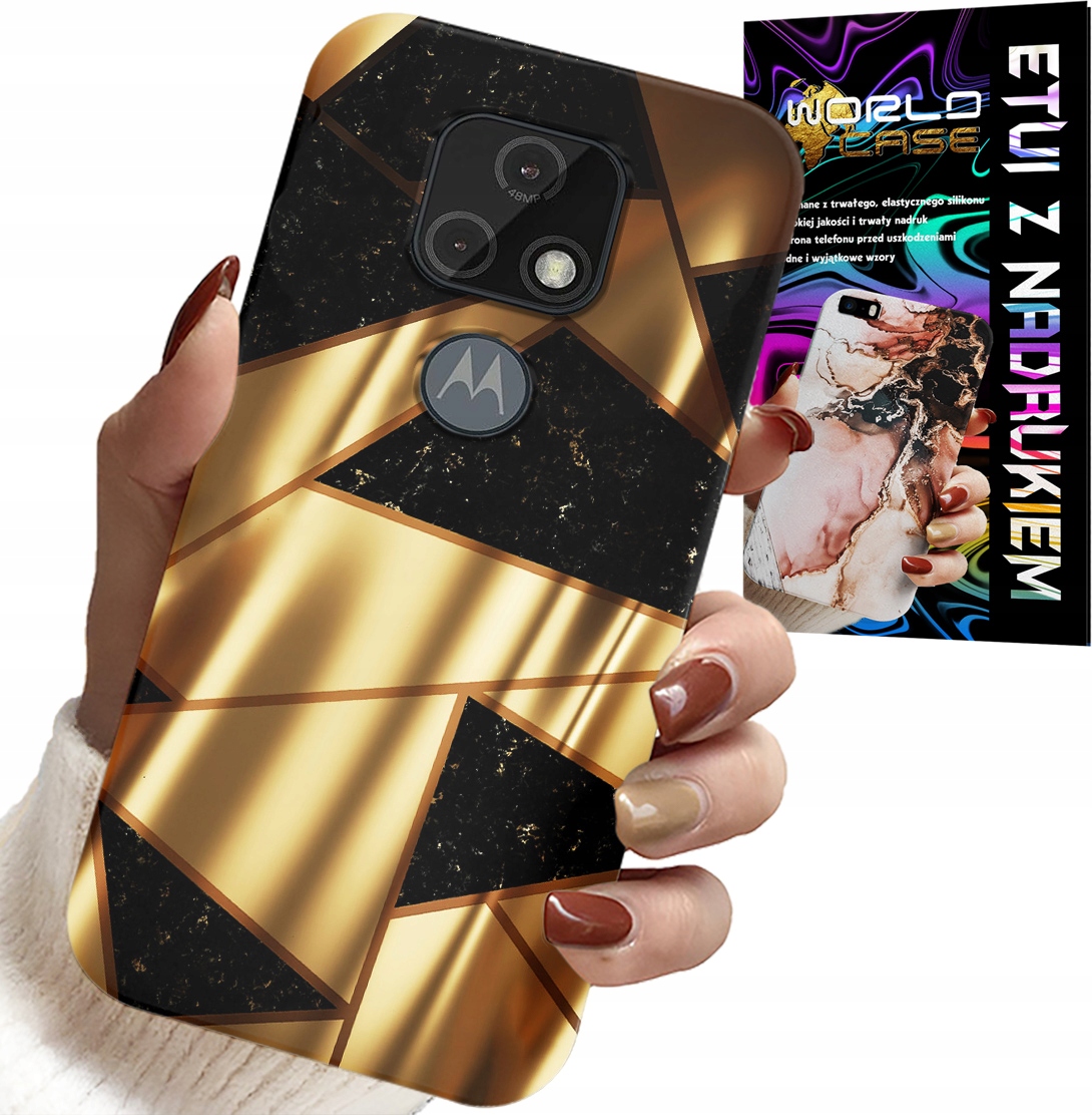 ETUI DO MOTOROLA MOTO E7 PLUS - ZŁOTE ELEGANCKIE WZORY + FOLIA HYDRO