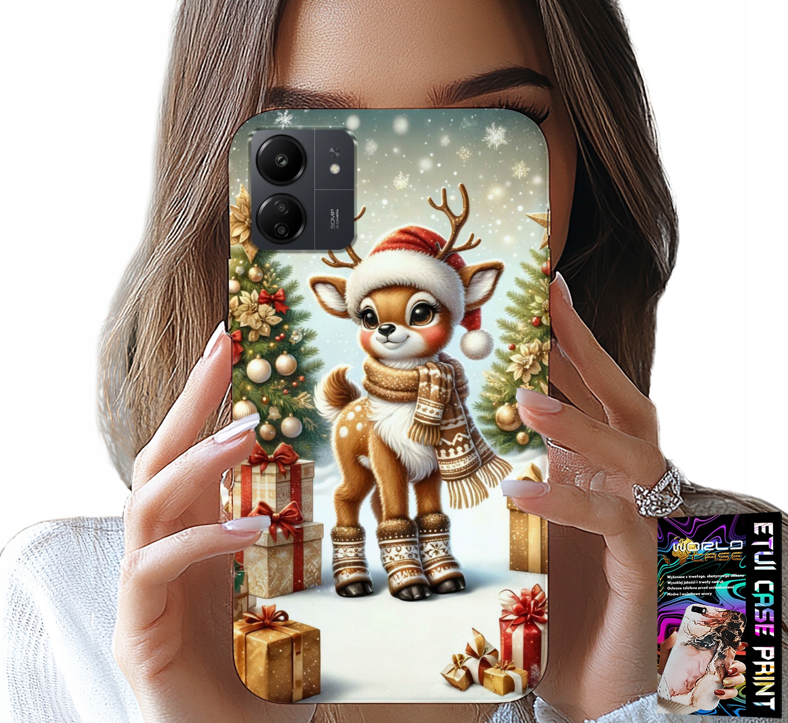 ETUI DO XIAOMI POCO C65 - RENIFER, WZORY BOŻONARODZENIOWE + FOLIA