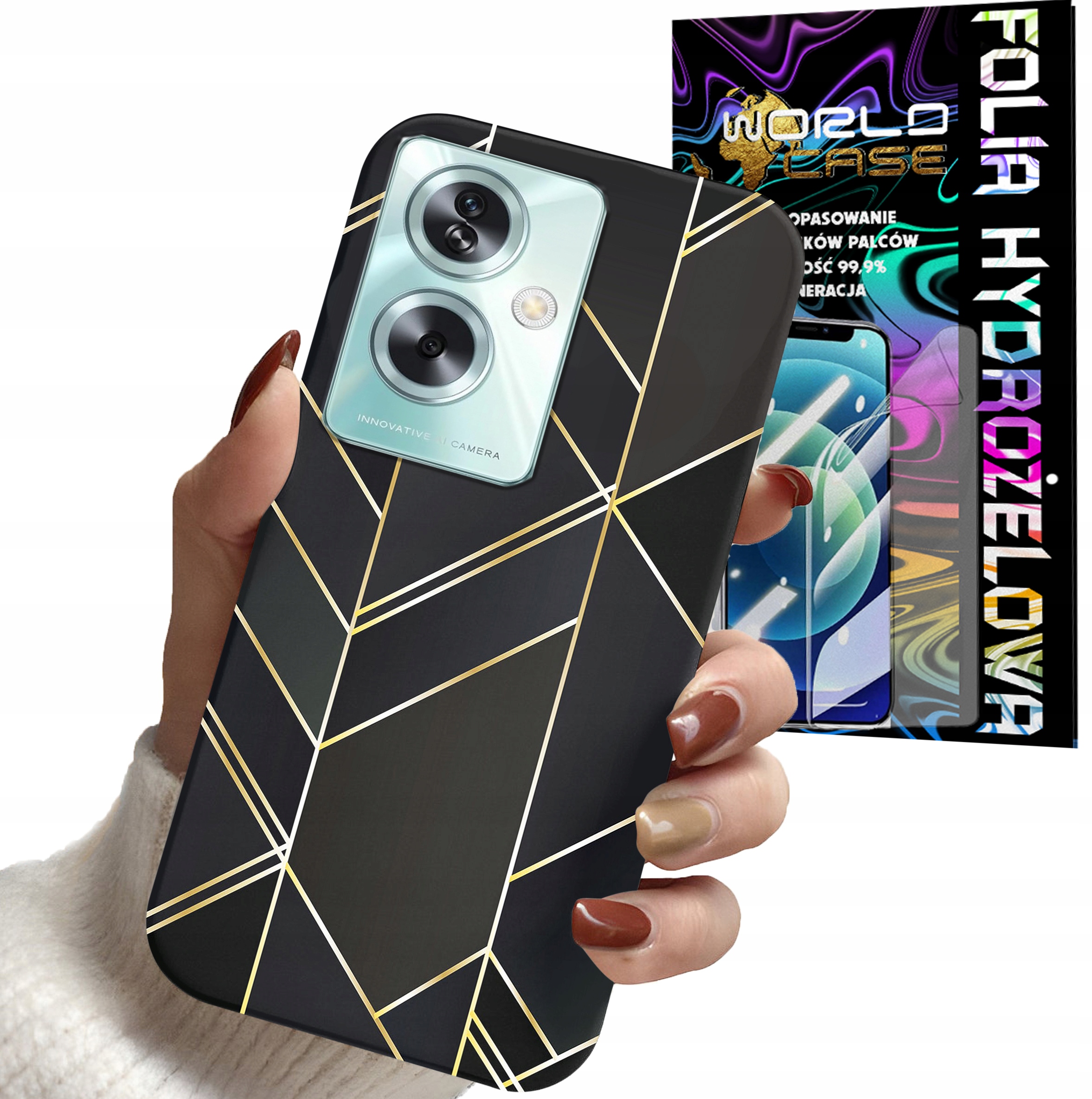ETUI DO OPPO A79 5G - MARMUREK GEOMETRYCZNE WZOR DLA KOBIET + FOLIA