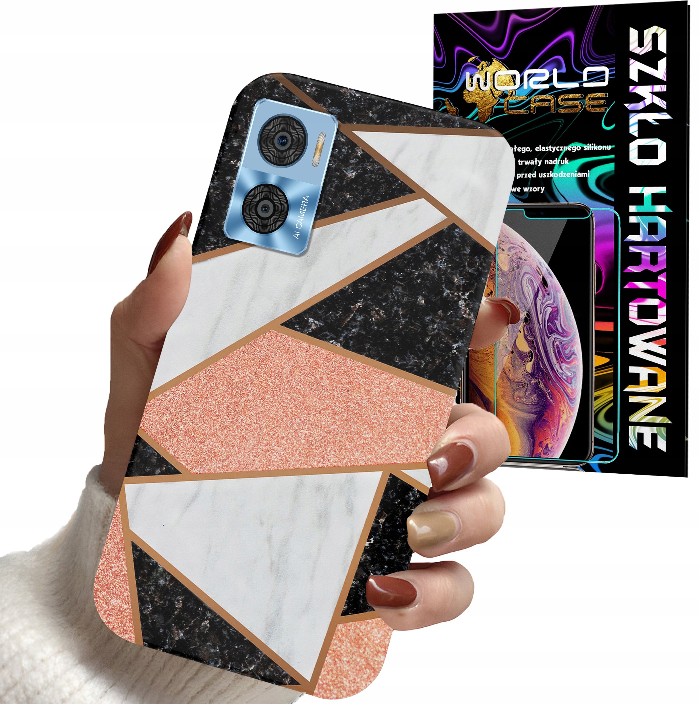 ETUI DO MOTOROLA MOTO E22 / E22i - GEOMETRYCZNE WZORY KOBIET PLECKI + SZKŁO