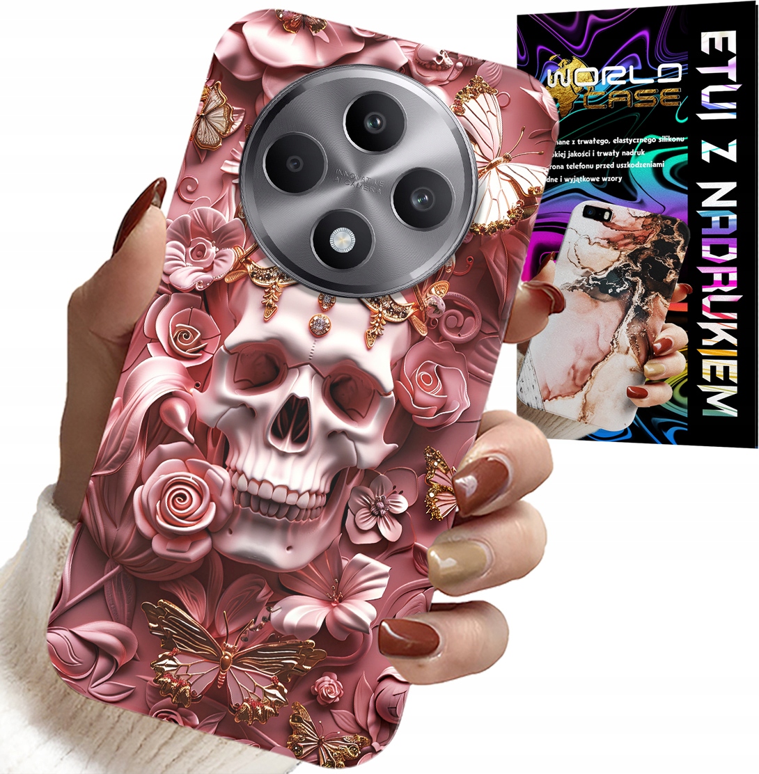 ETUI DO OPPO RENO12 F / 12FS 5G - KOBIECE, MODNE WZORY, CZASZKA W RÓŻE