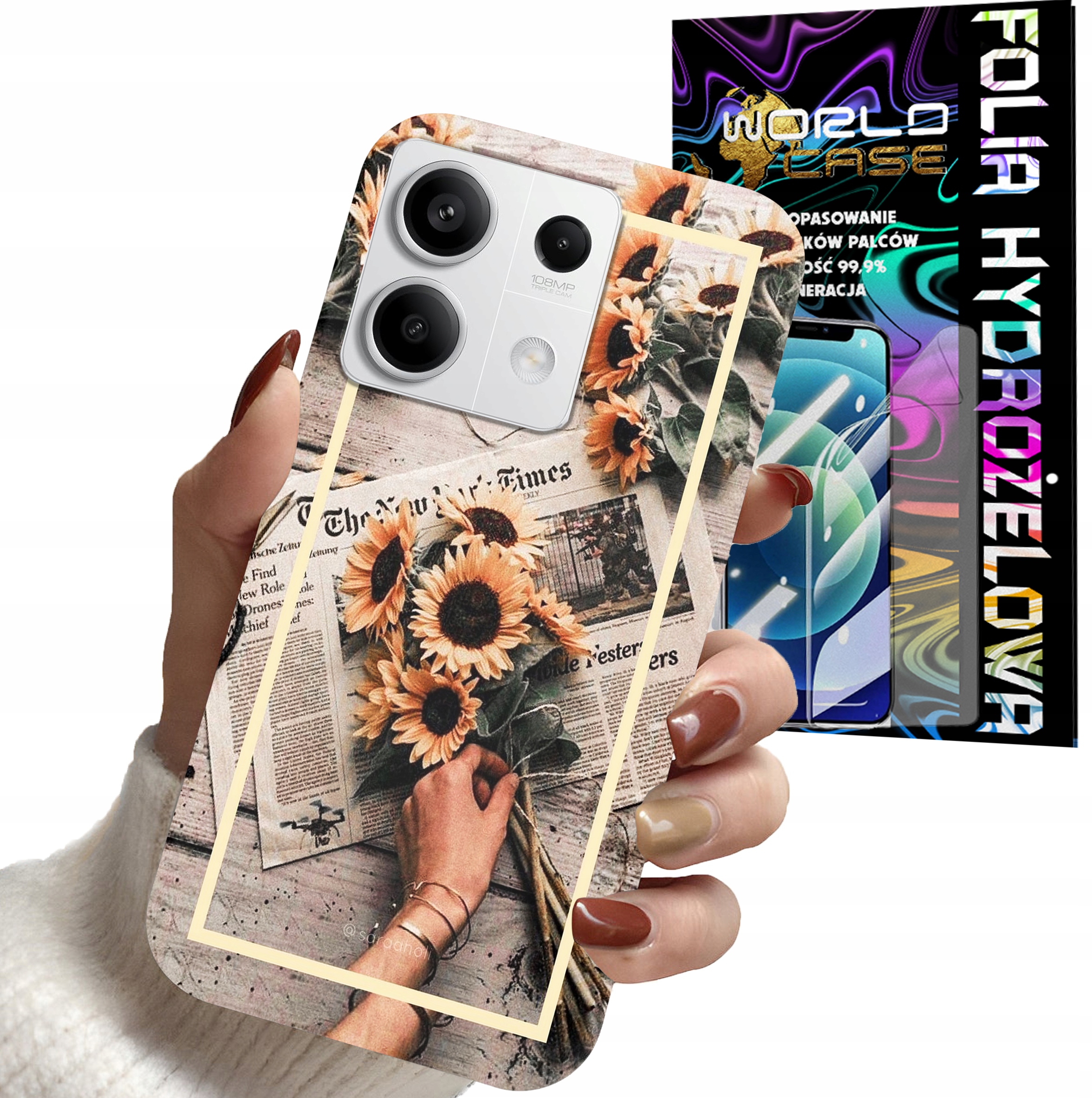 ETUI DO XIAOMI NOTE 13 5G - SŁONECZNIK KWIATY DLA KOBIET PLECKI + FOLIA