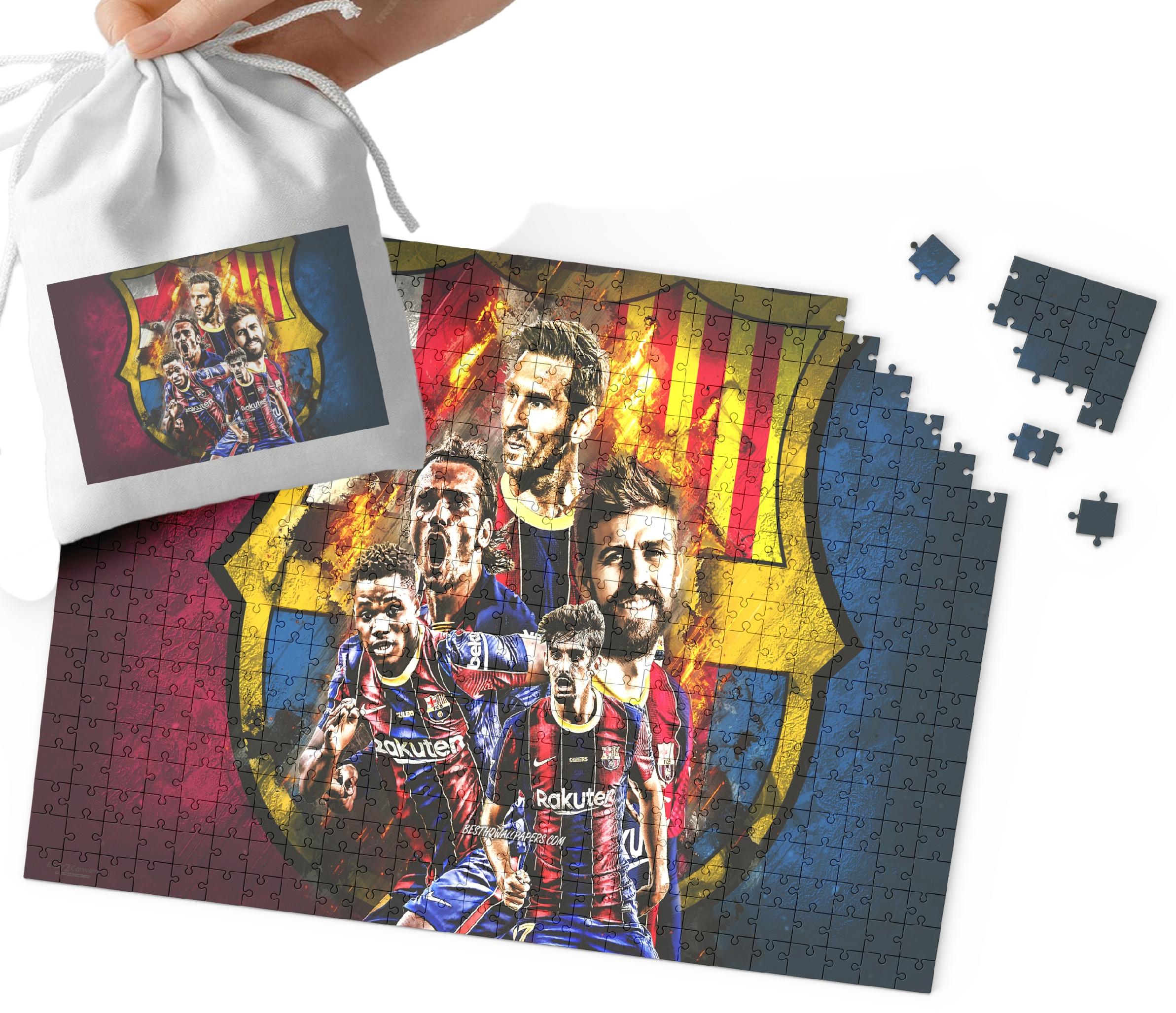 PUZZLE - FC BARCELONA WZORY DLA MAŁEGO PIŁKARZA 96EL + WORECZEK