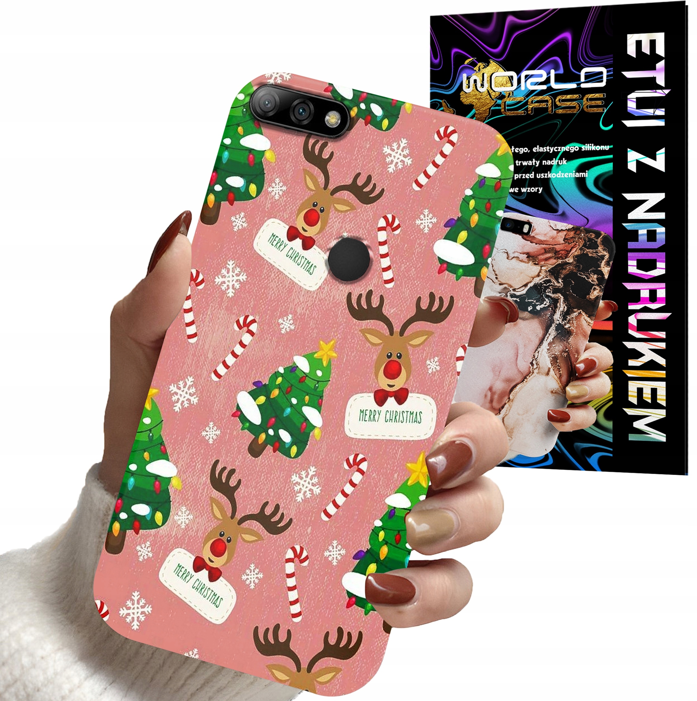ETUI CASE DO HUAWEI Y7 2018 - ŚWIĄTECZNE WZORY NA ŚWIĘTA RENIFER CHOINKA