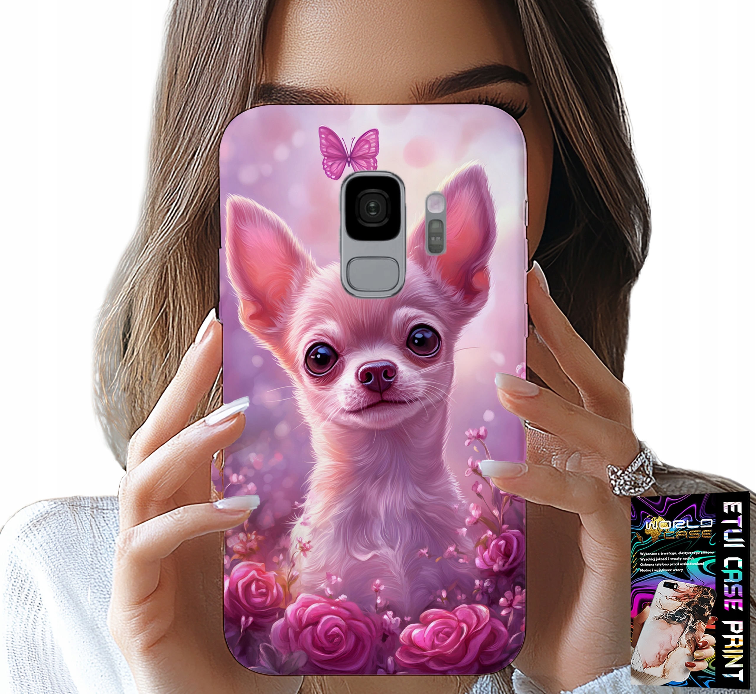 ETUI DO SAMSUNG GALAXY S9 - SŁODKA CHIHUAHUA NA RÓŻOWYM TLE KWIATAMI