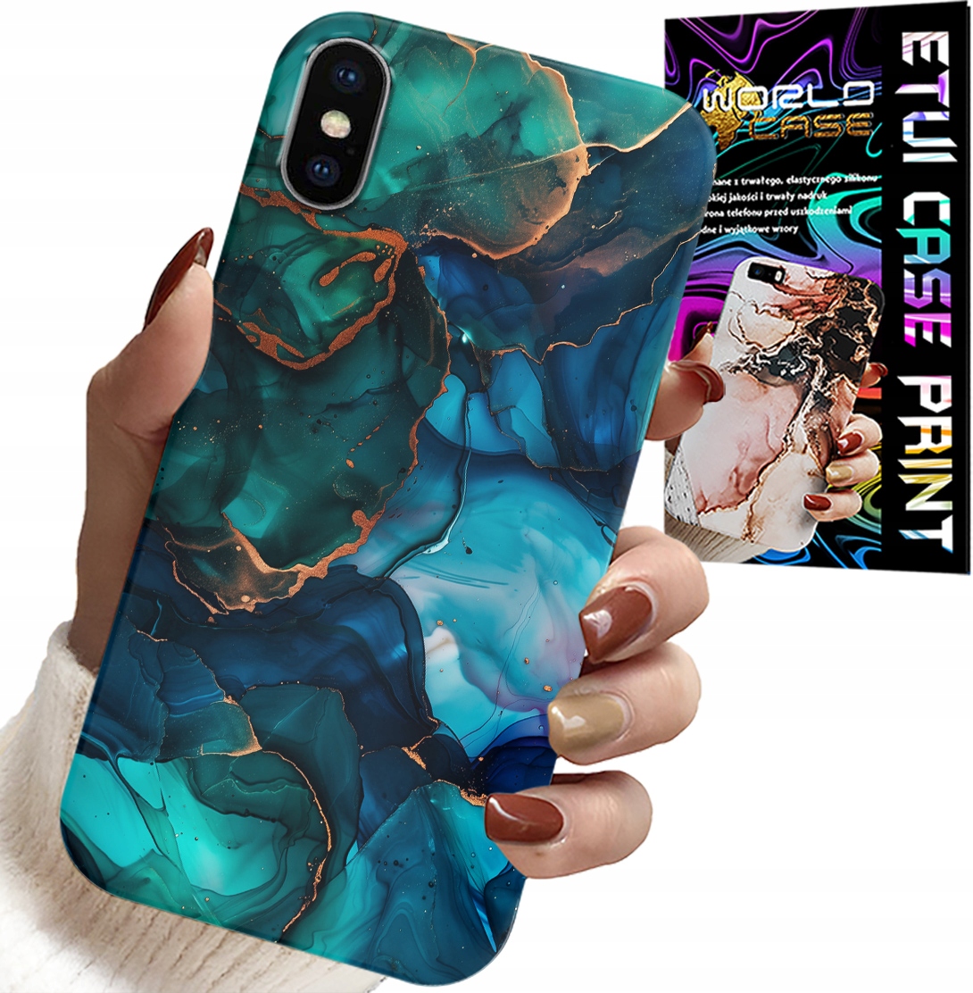 ETUI DO IPHONE X / XS - NIEBIESKO ZIELONY MARMUREK PLECKI WZORY