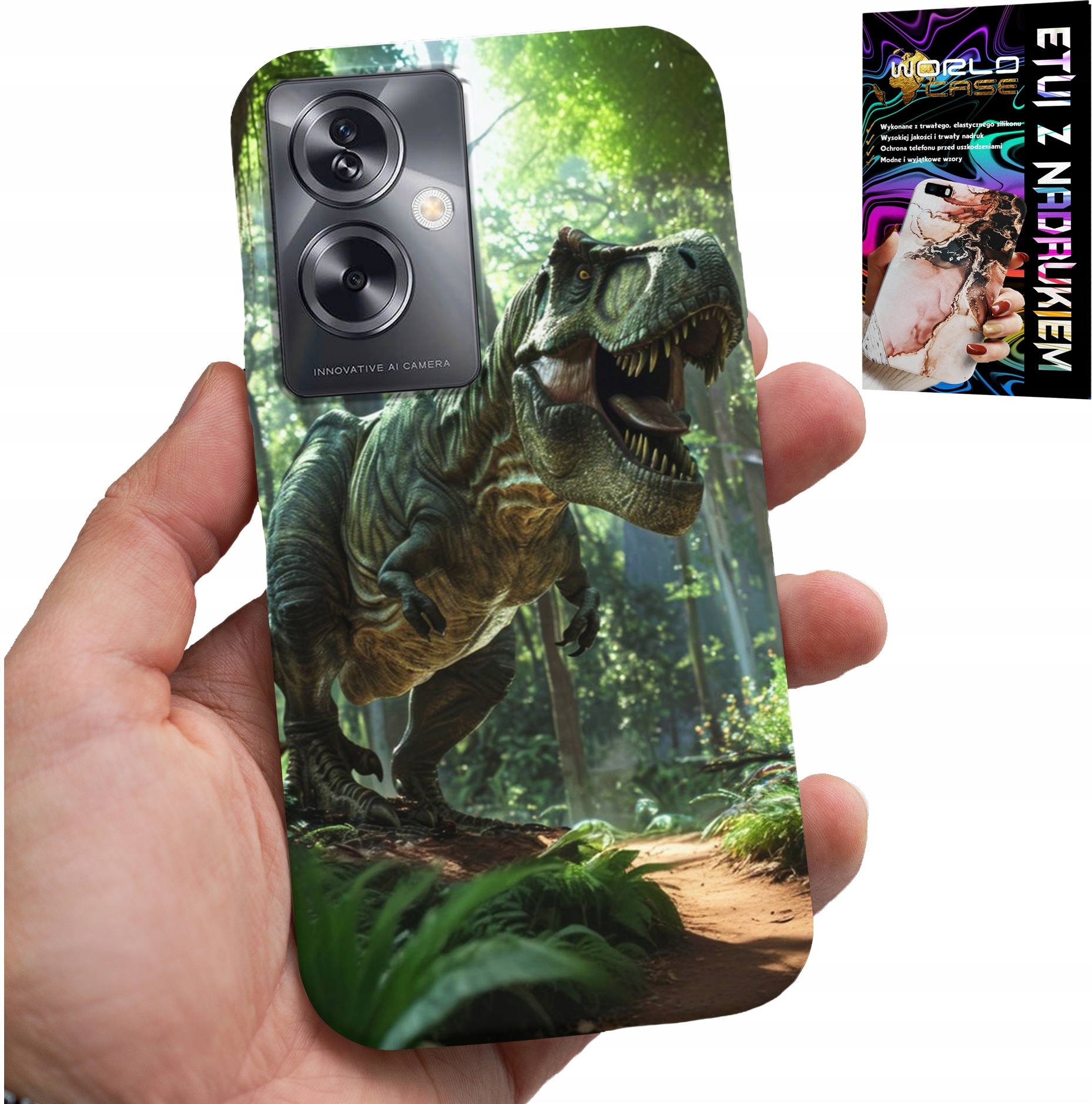 ETUI DO OPPO A79 5G - DINO DINOZAUR TYRANOZAUR CASE + FOLIA