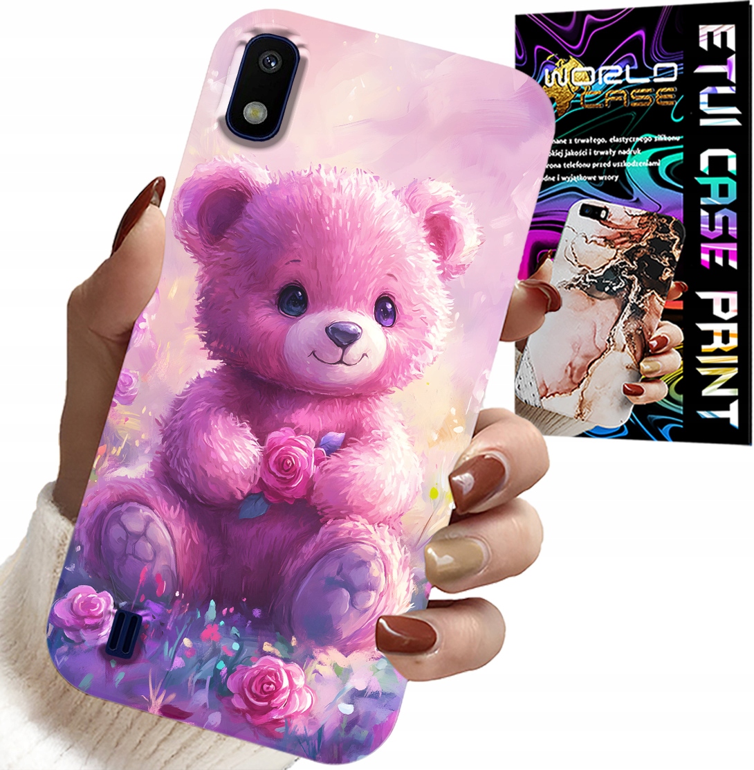 ETUI DO SAMSUNG A10 - SŁODKI MIŚ NA RÓŻOWYM TLE, CASE + SZKŁO