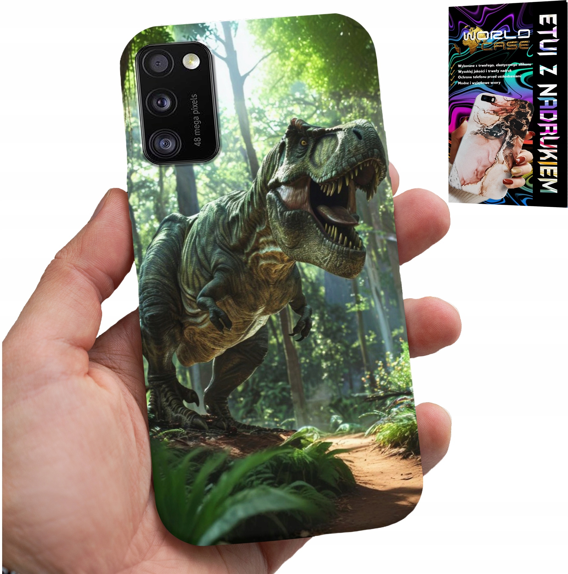 ETUI DO SAMSUNG GALAXY A41 - DINO DINOZAUR TYRANOZAUR CASE + SZKŁO