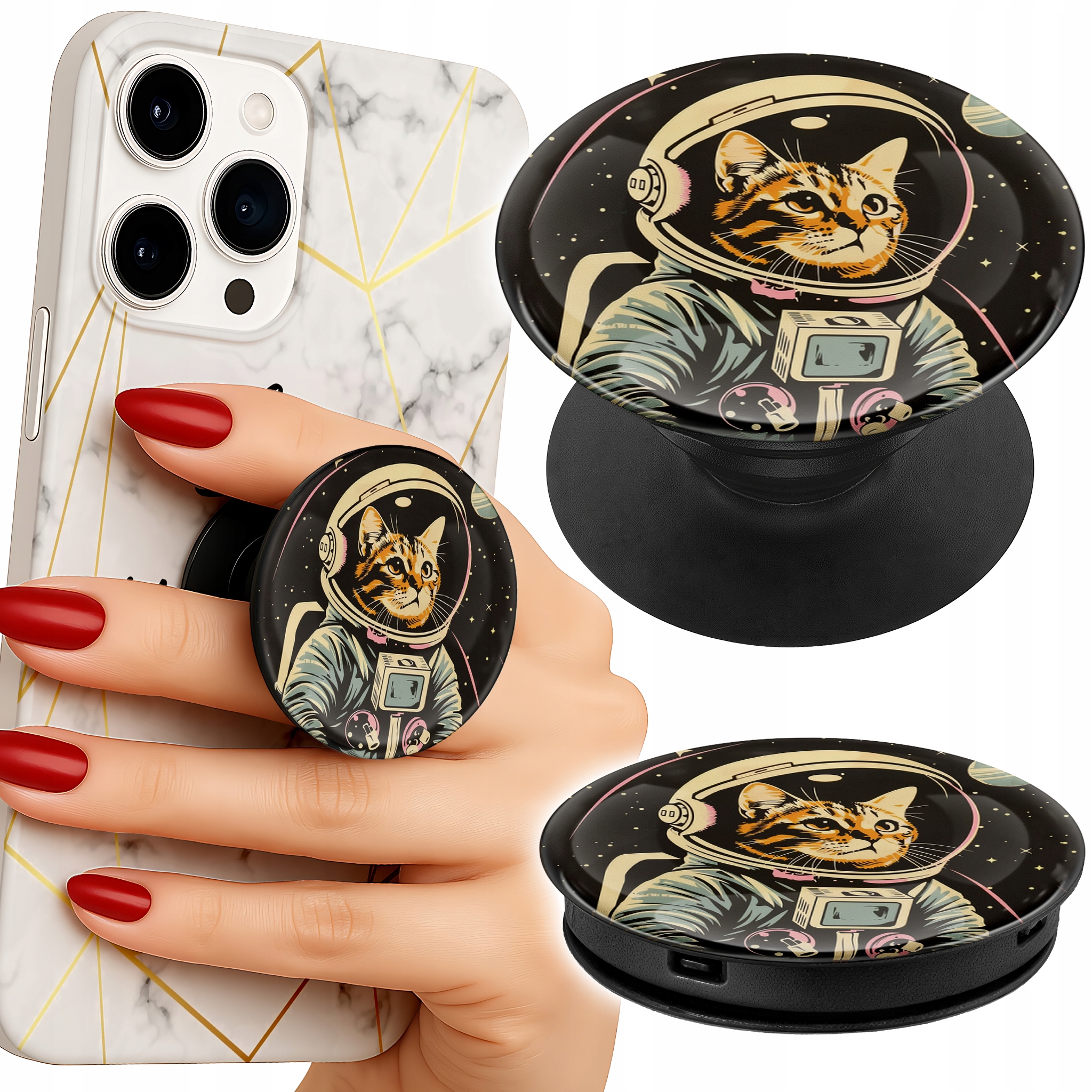 Uchwyt do telefonu Popsocket na palce/stojak KOCI ASTRONAUTA KOT KOSMOS
