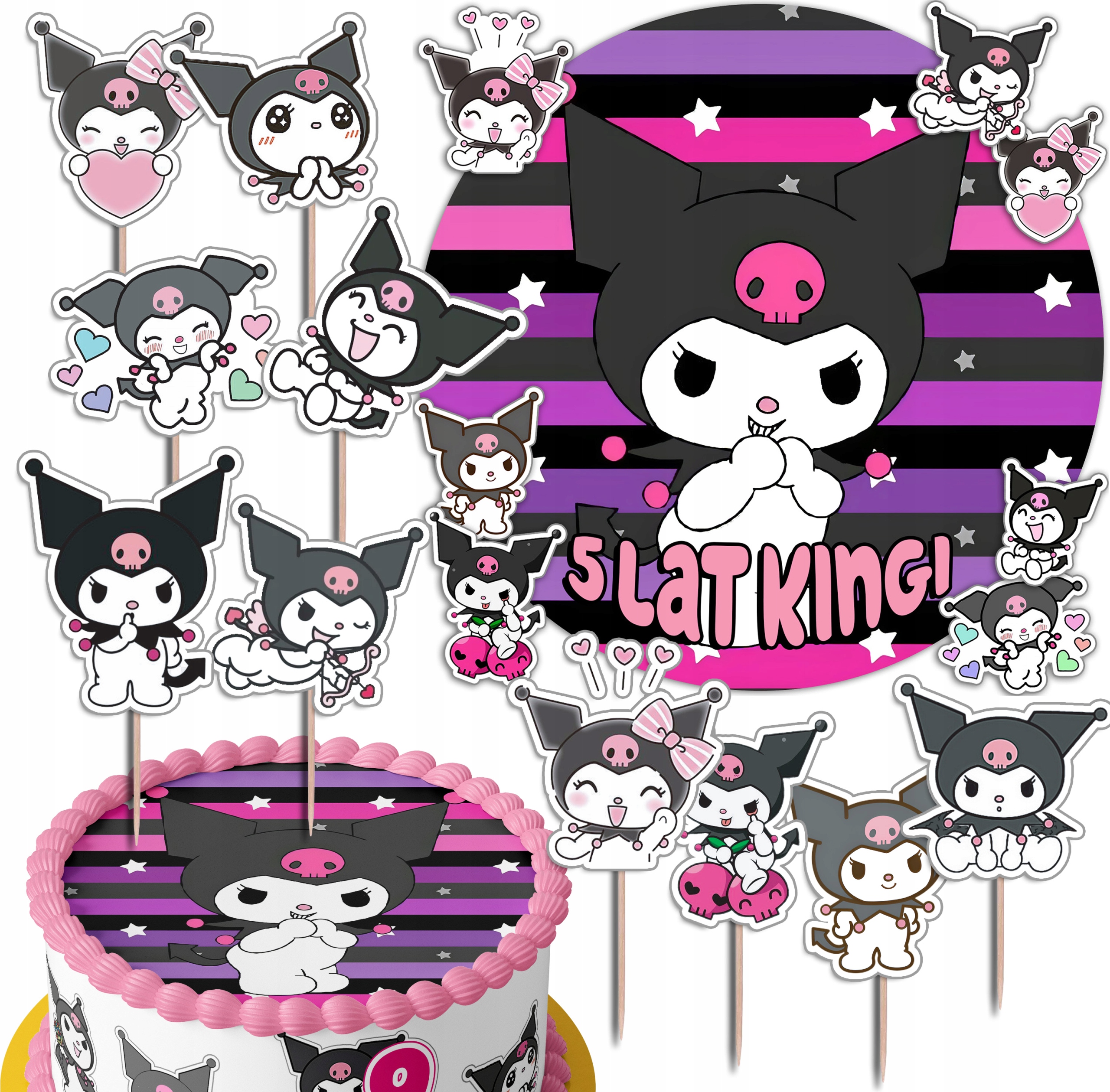 ZESTAW OPŁATEK NA TORT 20CM + TOPPERY - KURO.MI MELODY+ IMIĘ 15CM 18CM