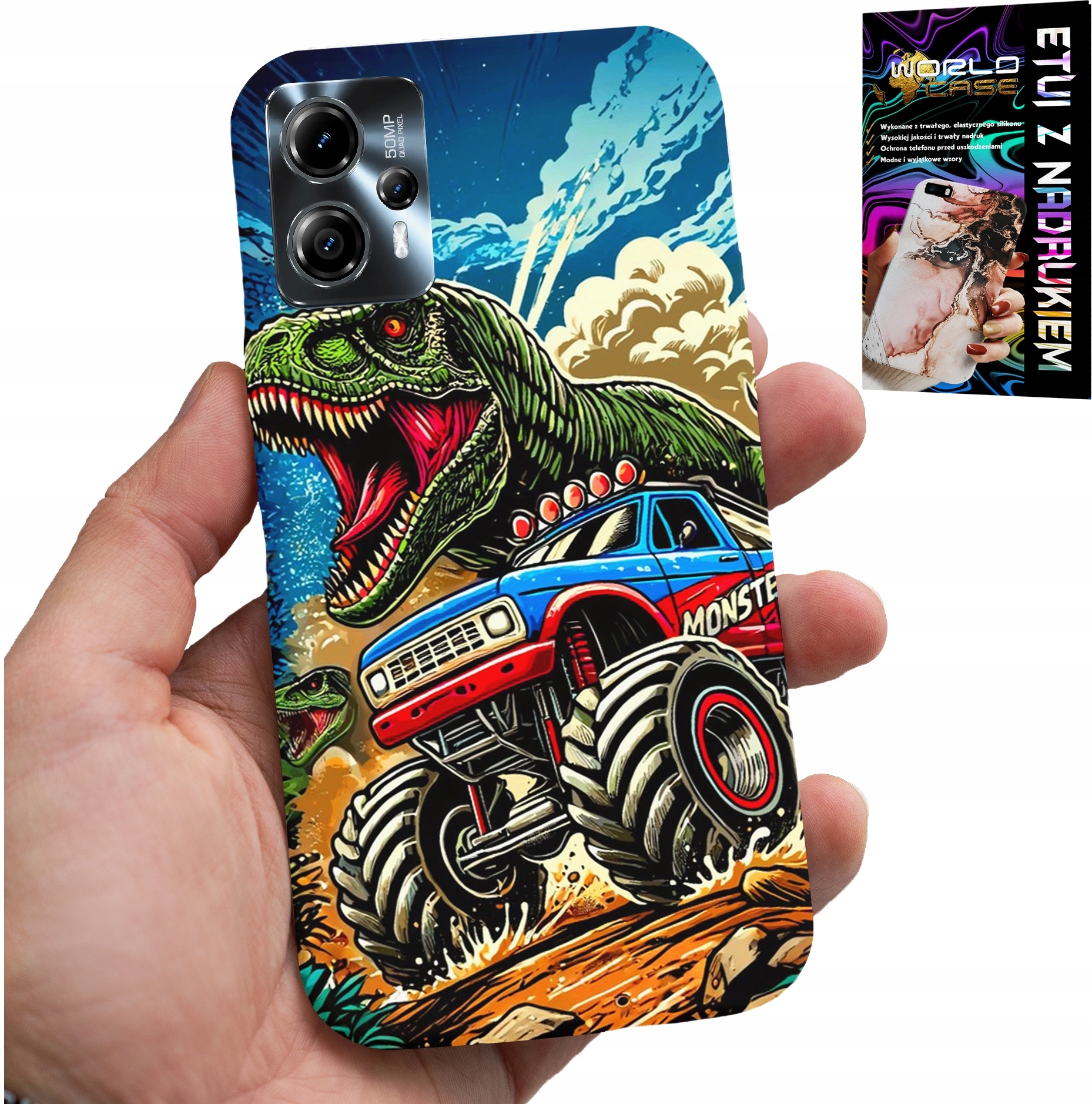 ETUI DO MOTOROLA G13 / G23 -DINOZAUR W MONSTERTRUCKU WZORY DLA DZIECI