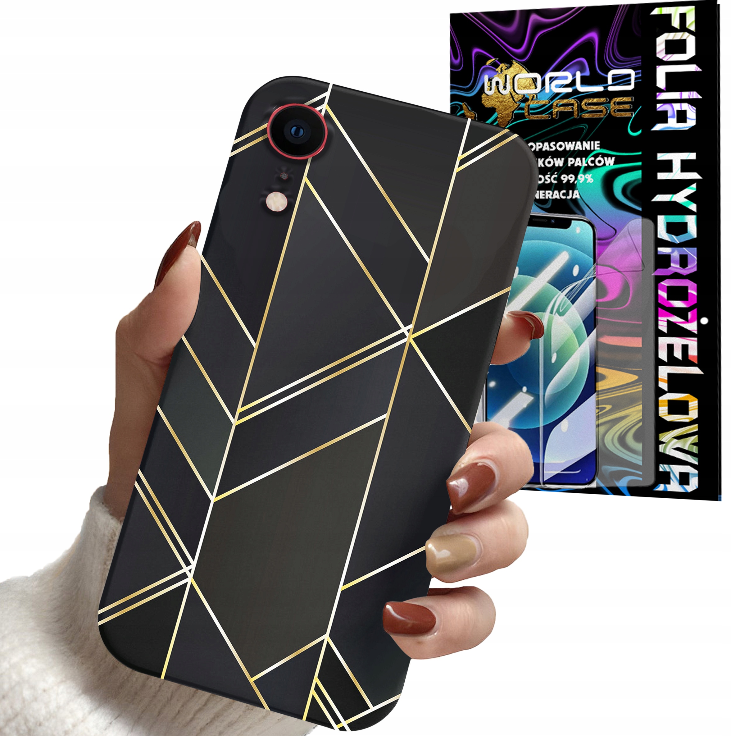 ETUI CASE DO IPHONE XR - MARMUREK GEOMETRYCZNE WZORY DLA KOBIET + FOLIA