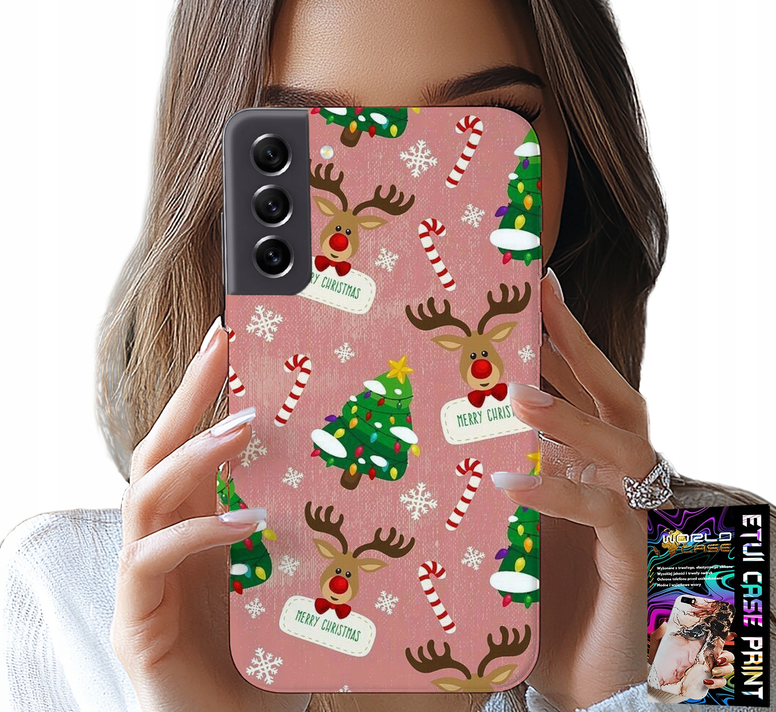 ETUI DO SAMSUNG GALAXY S22 - ŚWIĄTECZNE RENIFERY CHOINKI LASKA WZORY